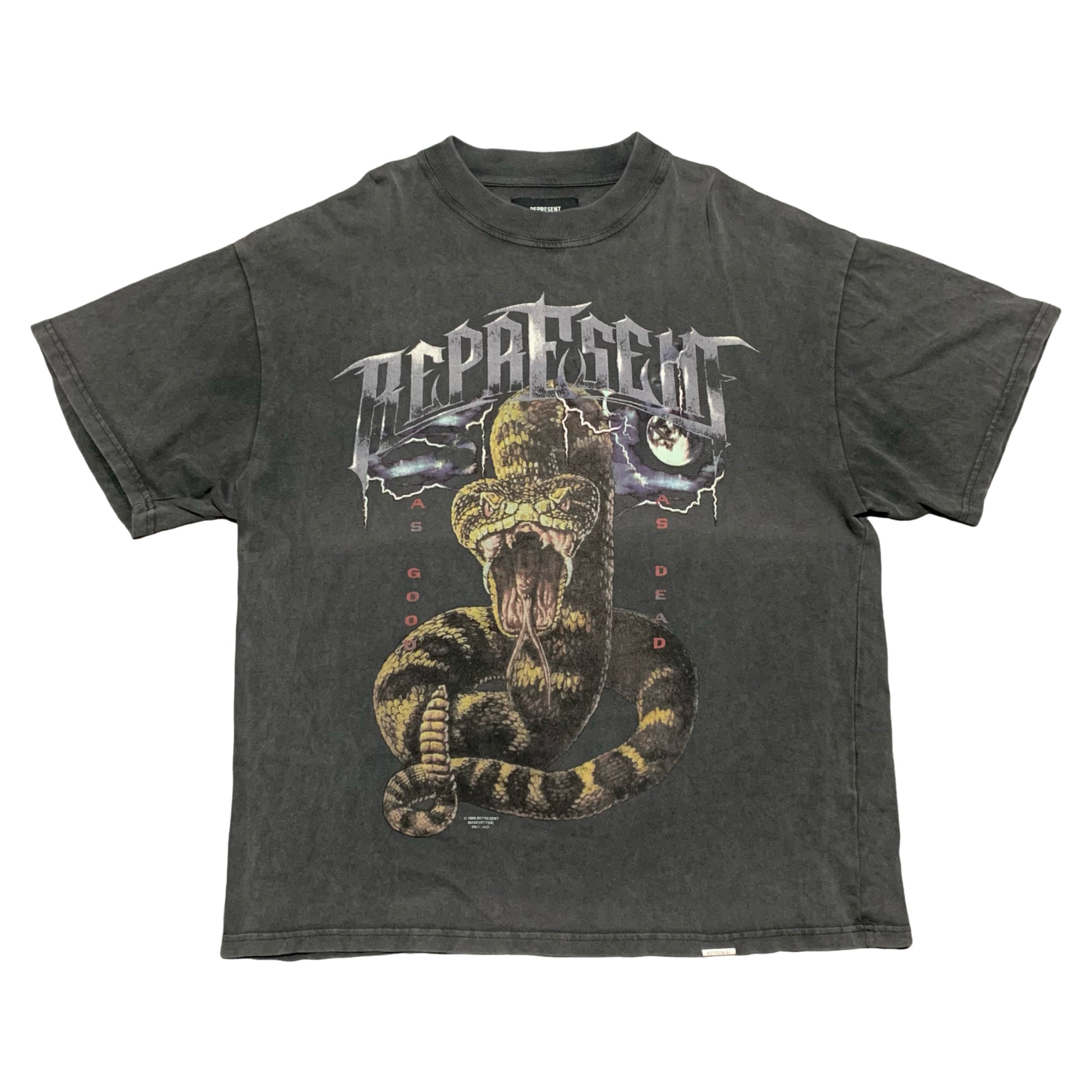 Represent Large As Good As Dead Vintage Grey Tee Snake Graphic