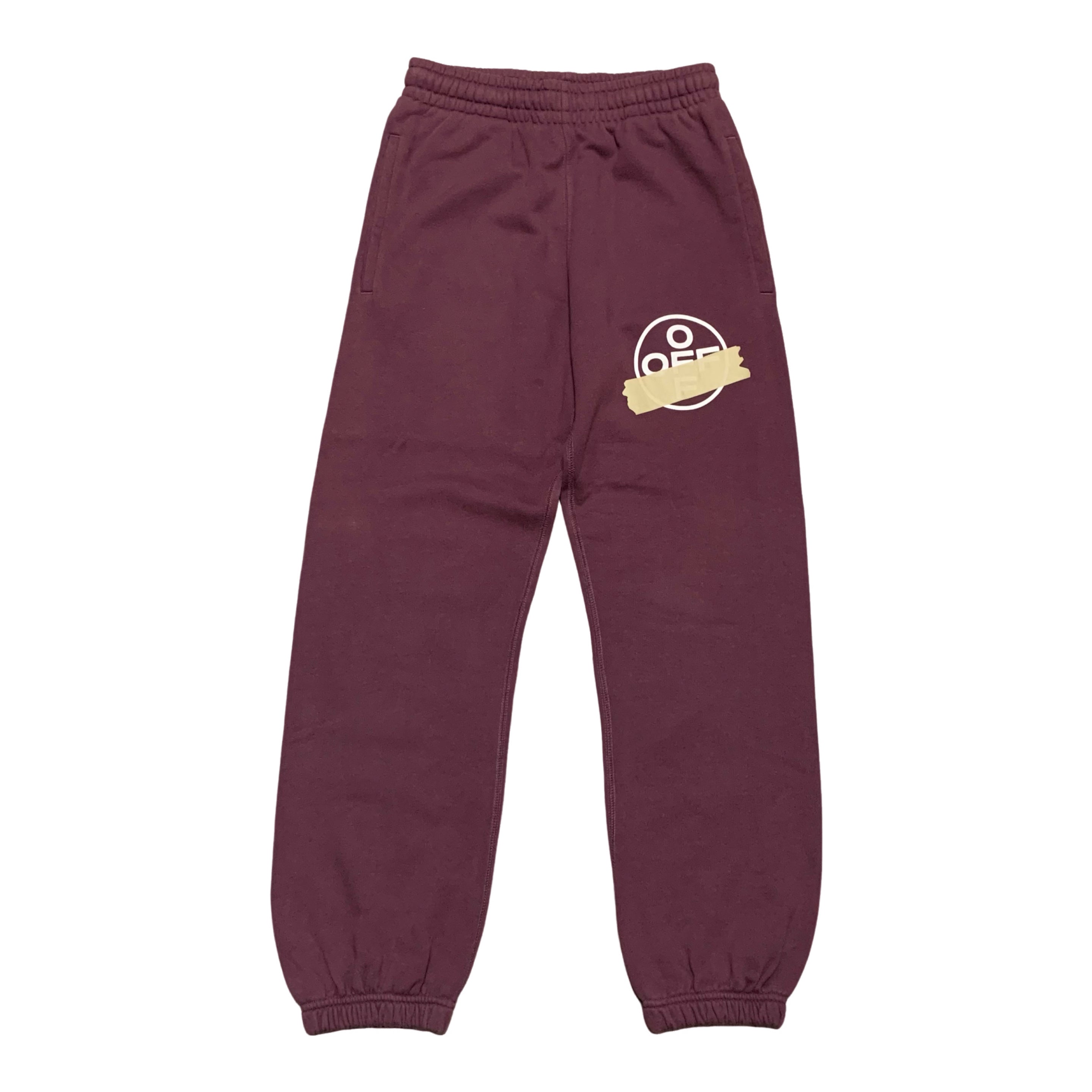Off White XS Tape Diag Joggers Bottoms Burgundy Virgil Abloh
