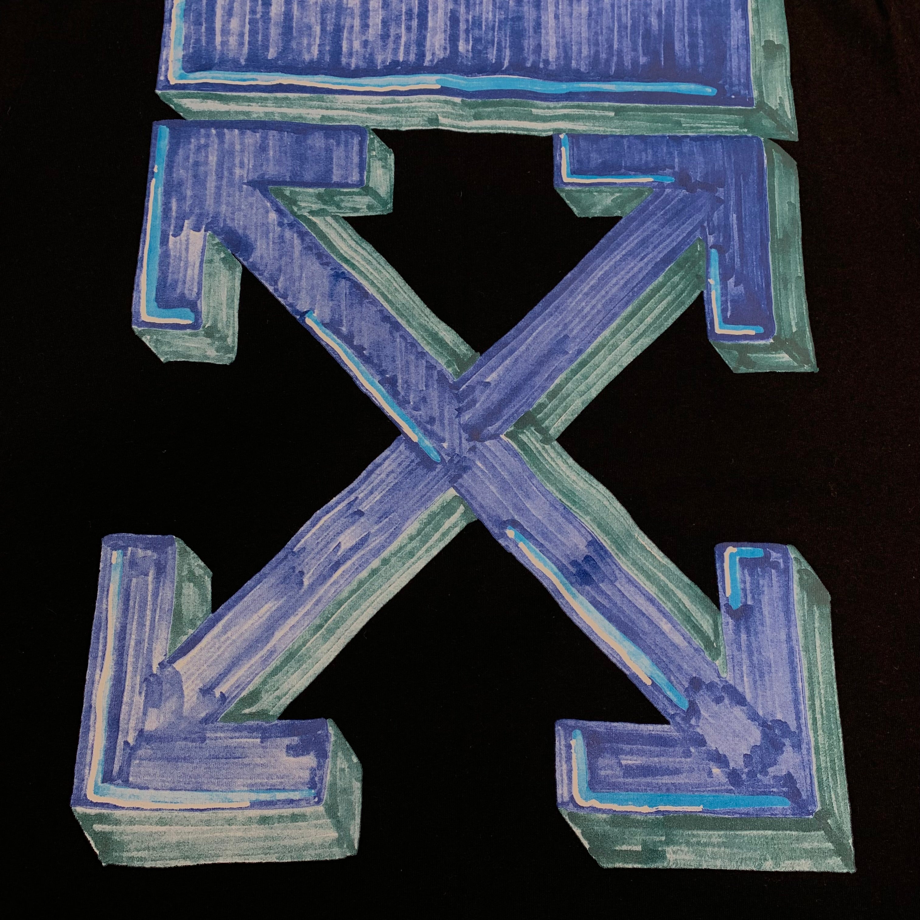 Off White Large Tee Marker Arrows Black T-Shirt Virgil Abloh Blue Graphic