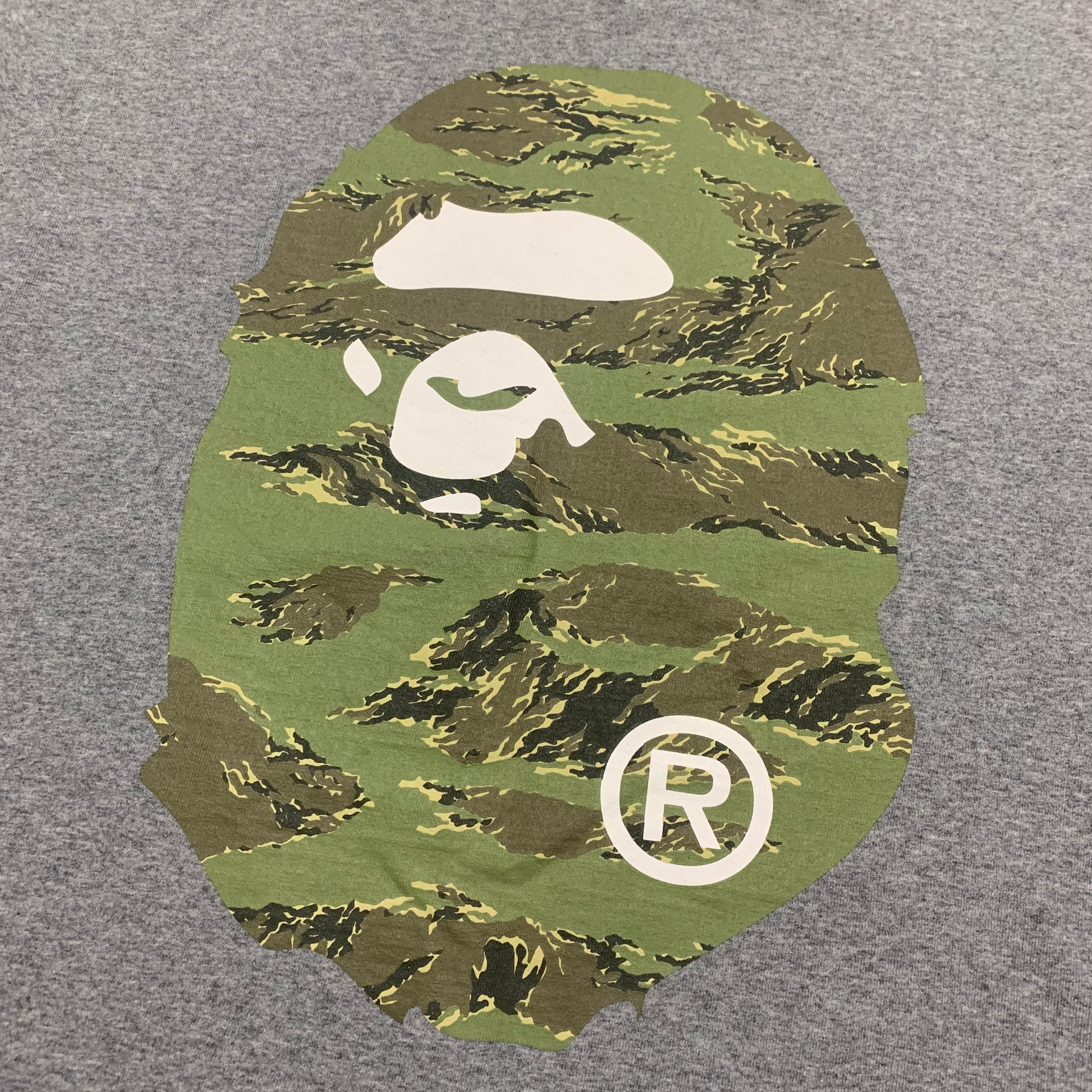 Bape Medium Big Ape Head Tiger Woodland Camo Grey Tee