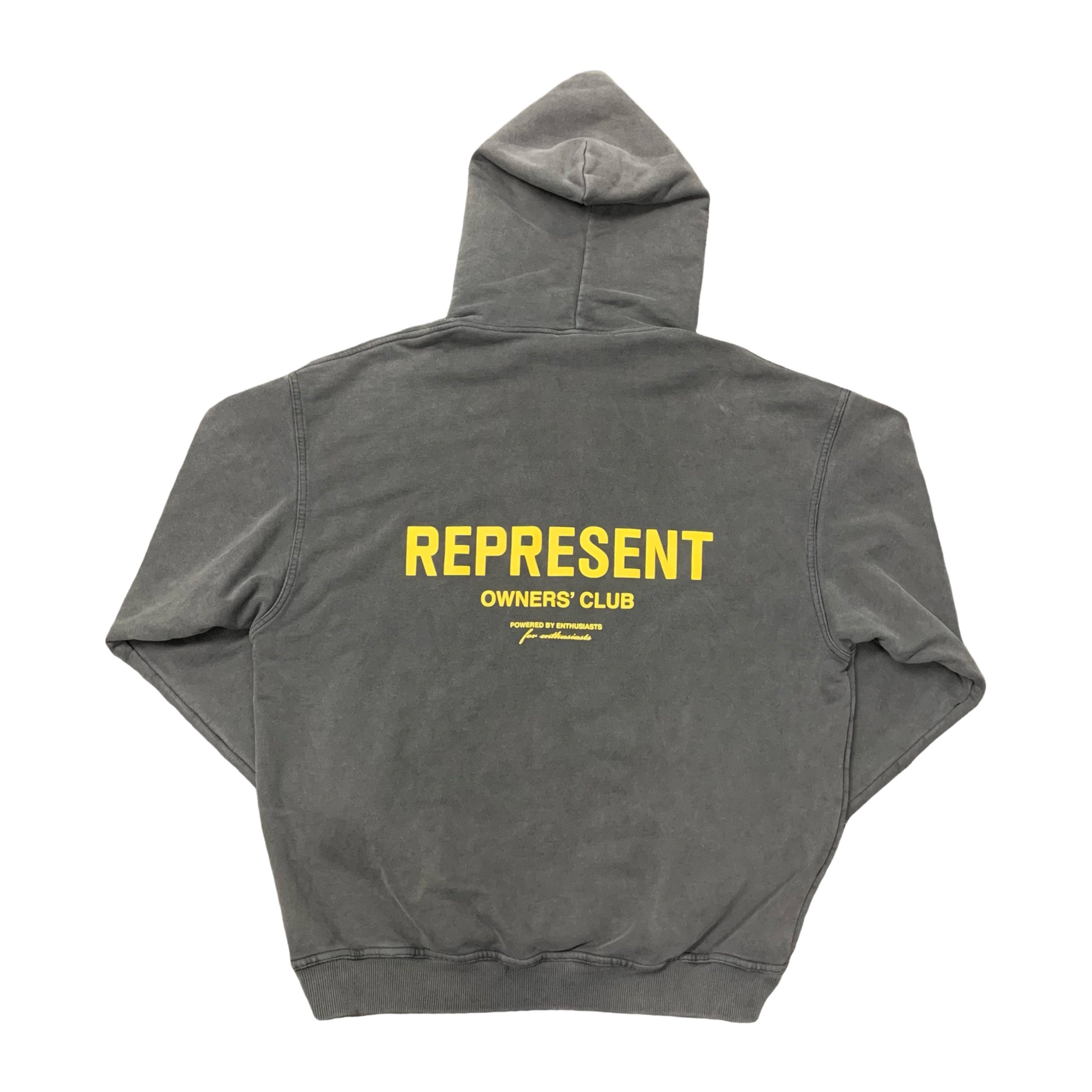 Represent Large Hoodie Owners Club Yellow Graphic Vintage Grey Hoodie