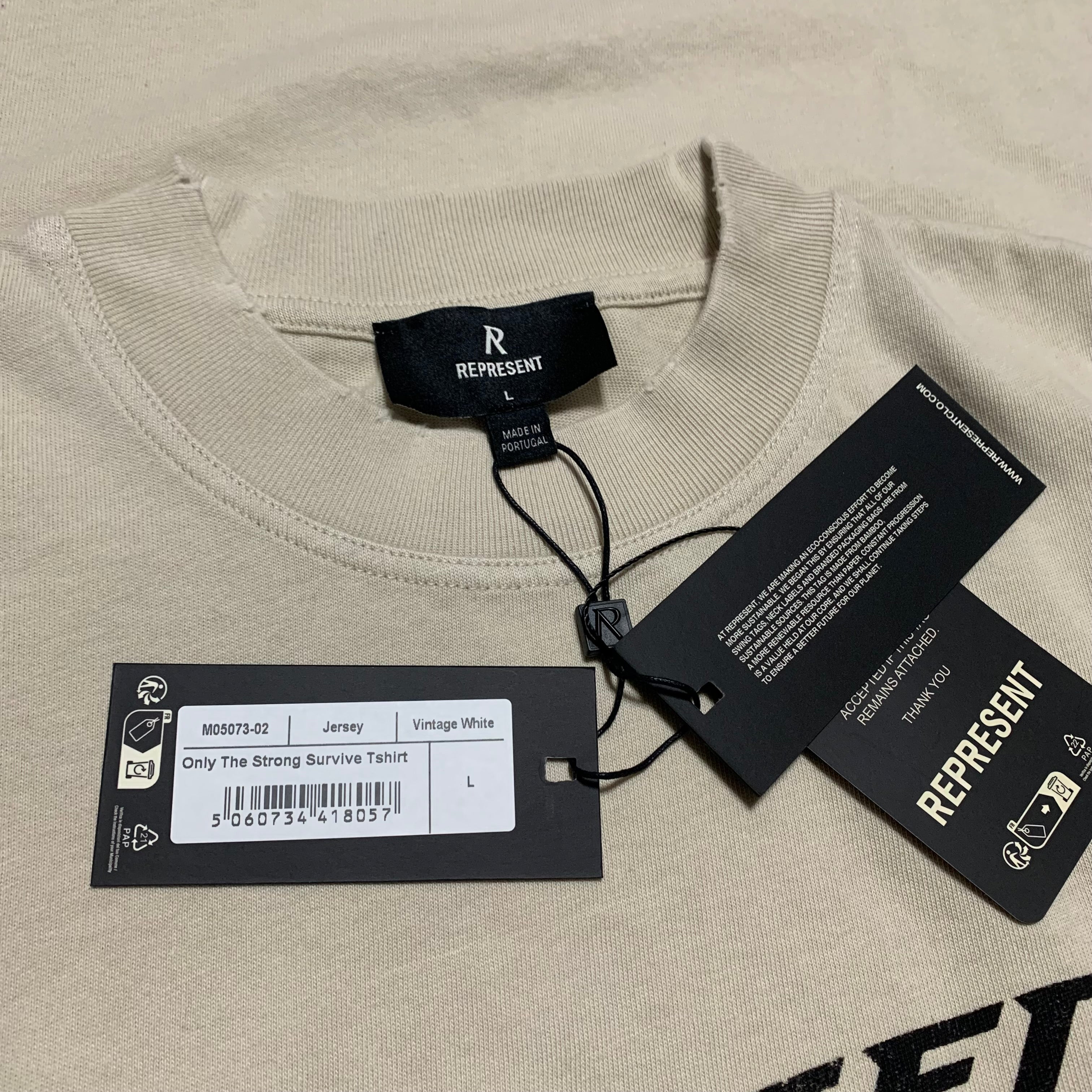 Represent Large Only The Strong Survive Vintage White Tee Shark