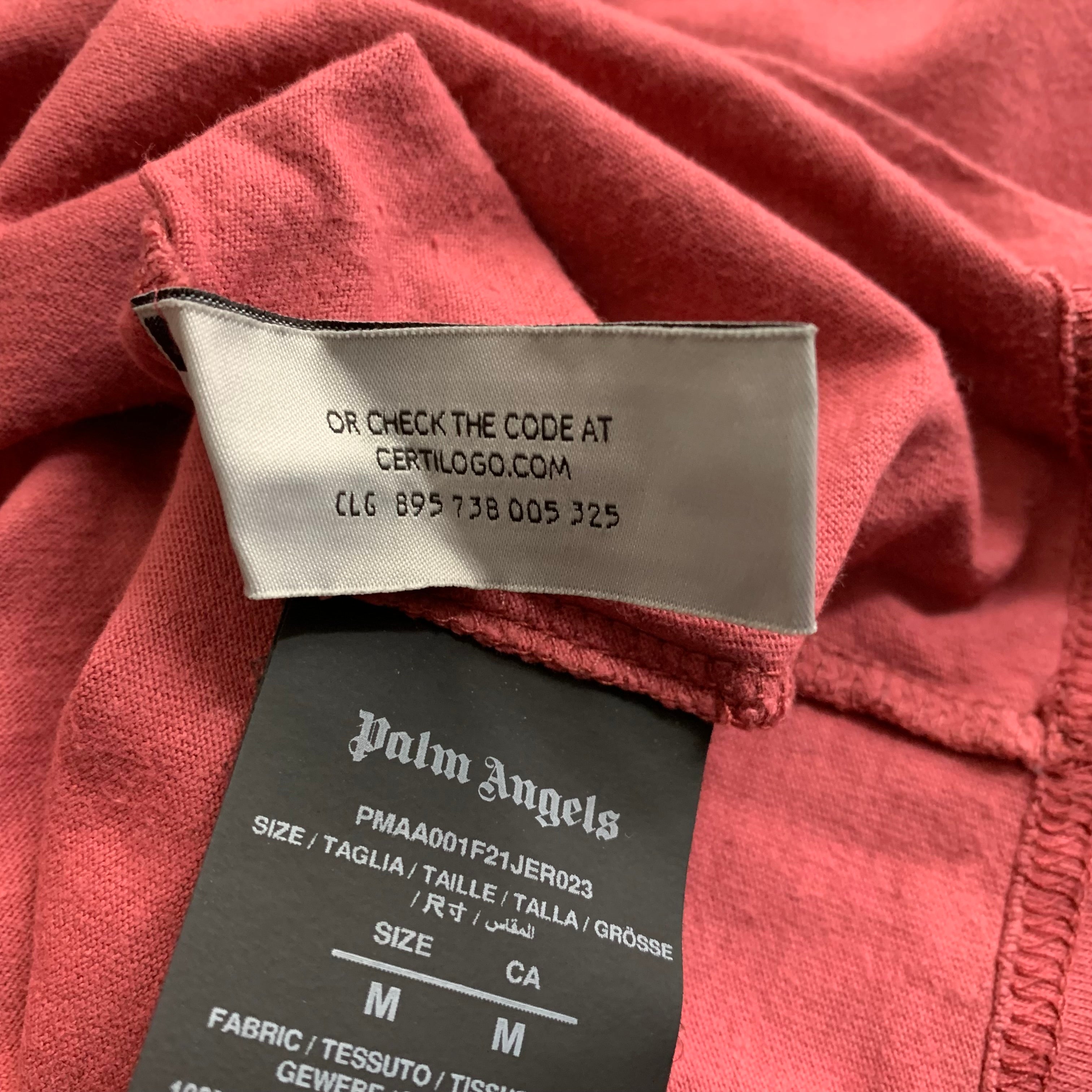 Palm Angels Medium Tee Bear Classic Burgundy Red  Rose Pink T-Shirt