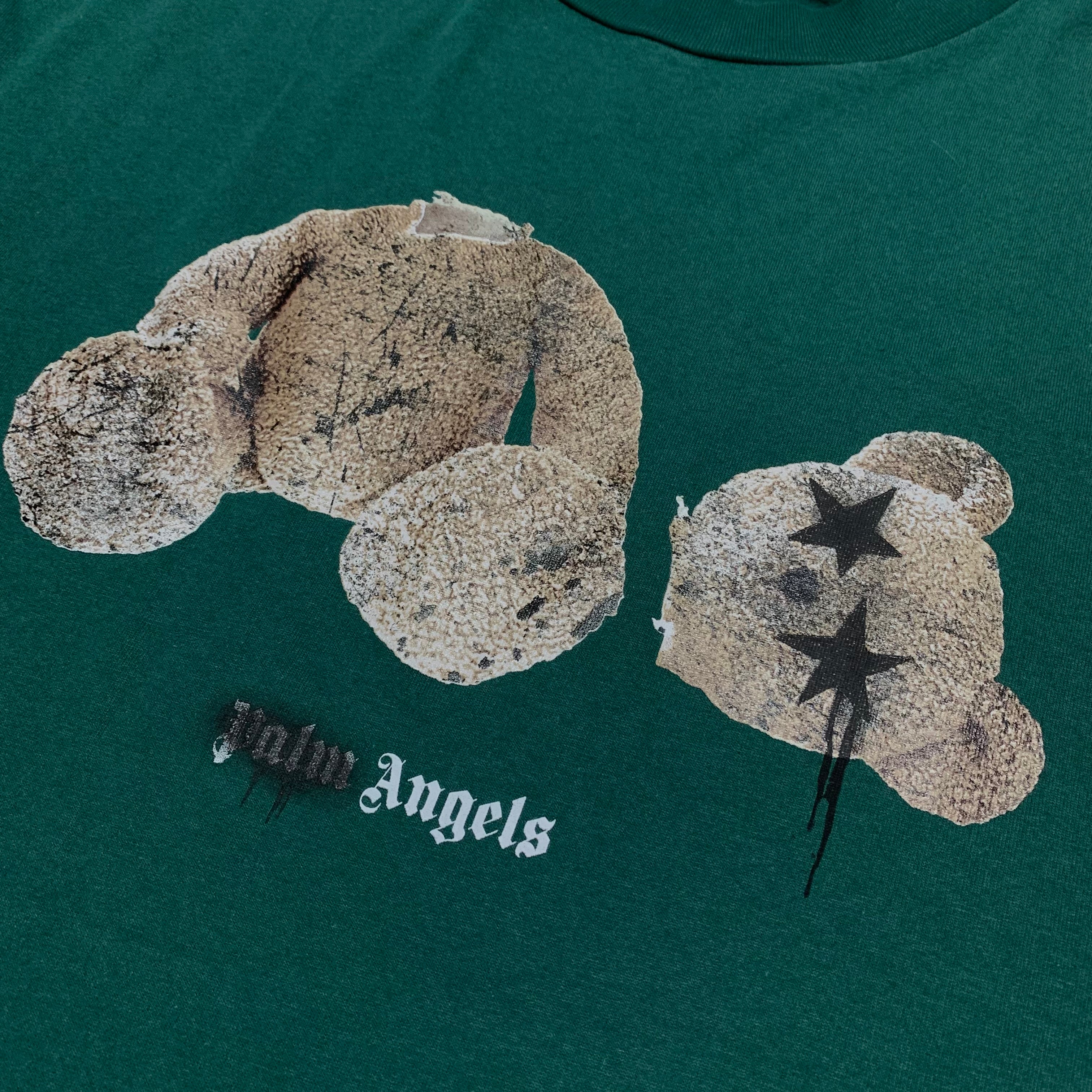 Palm Angels Large Classic Bear Sprayed Star Green Tee