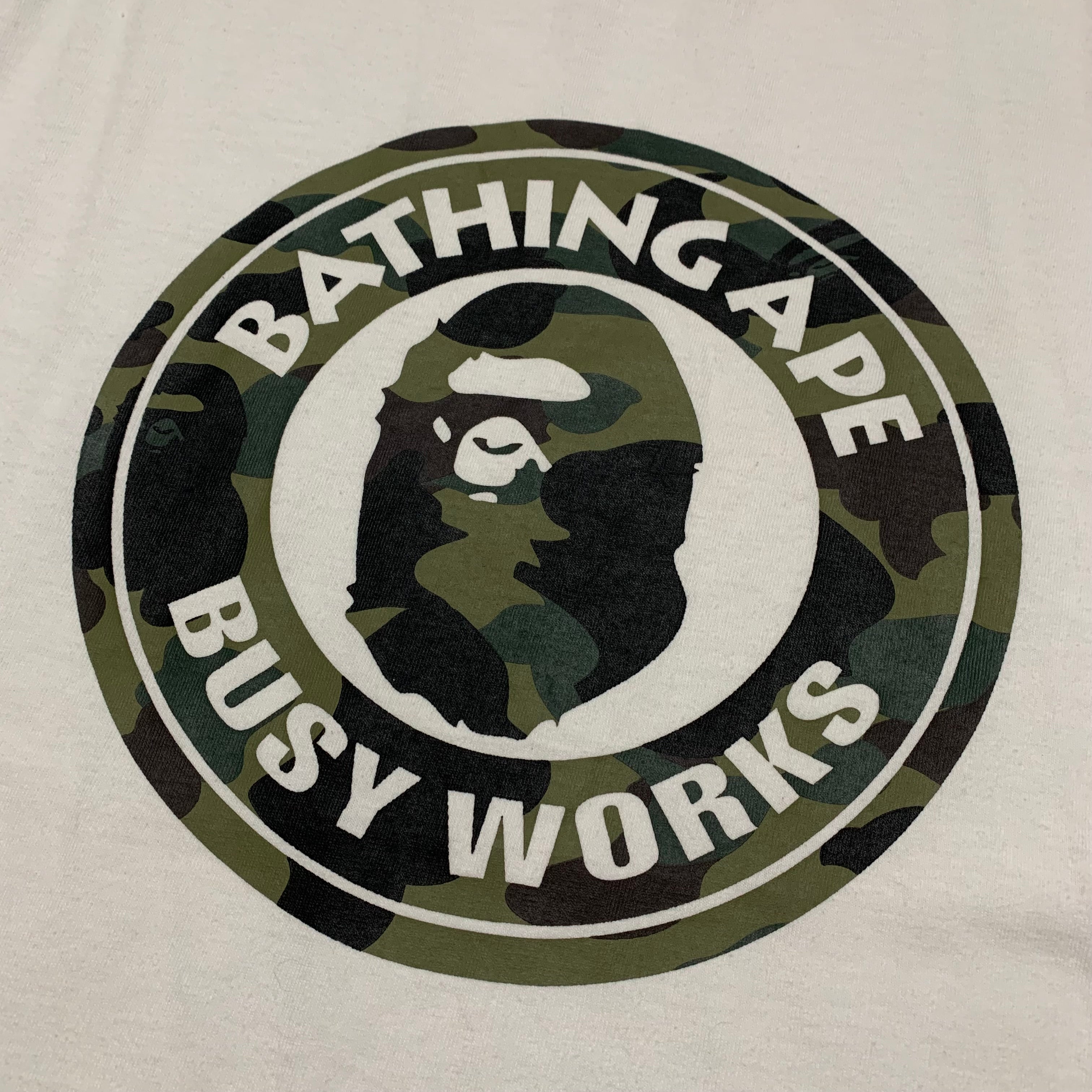 Bape Large Busy Works Green 1st Camo White Tee