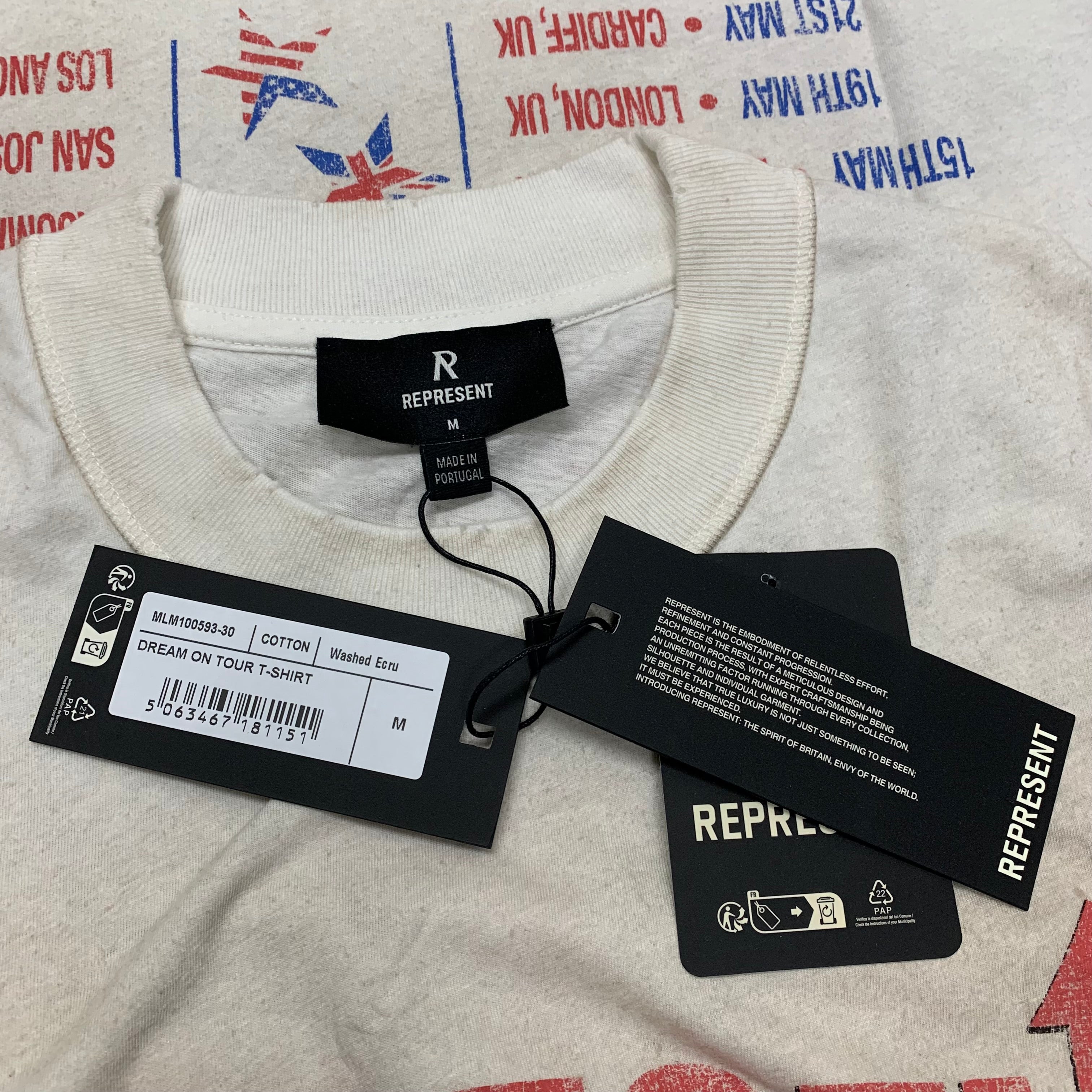 Represent Medium Tee Dream On Tour Washed Ecru White T-Shirt