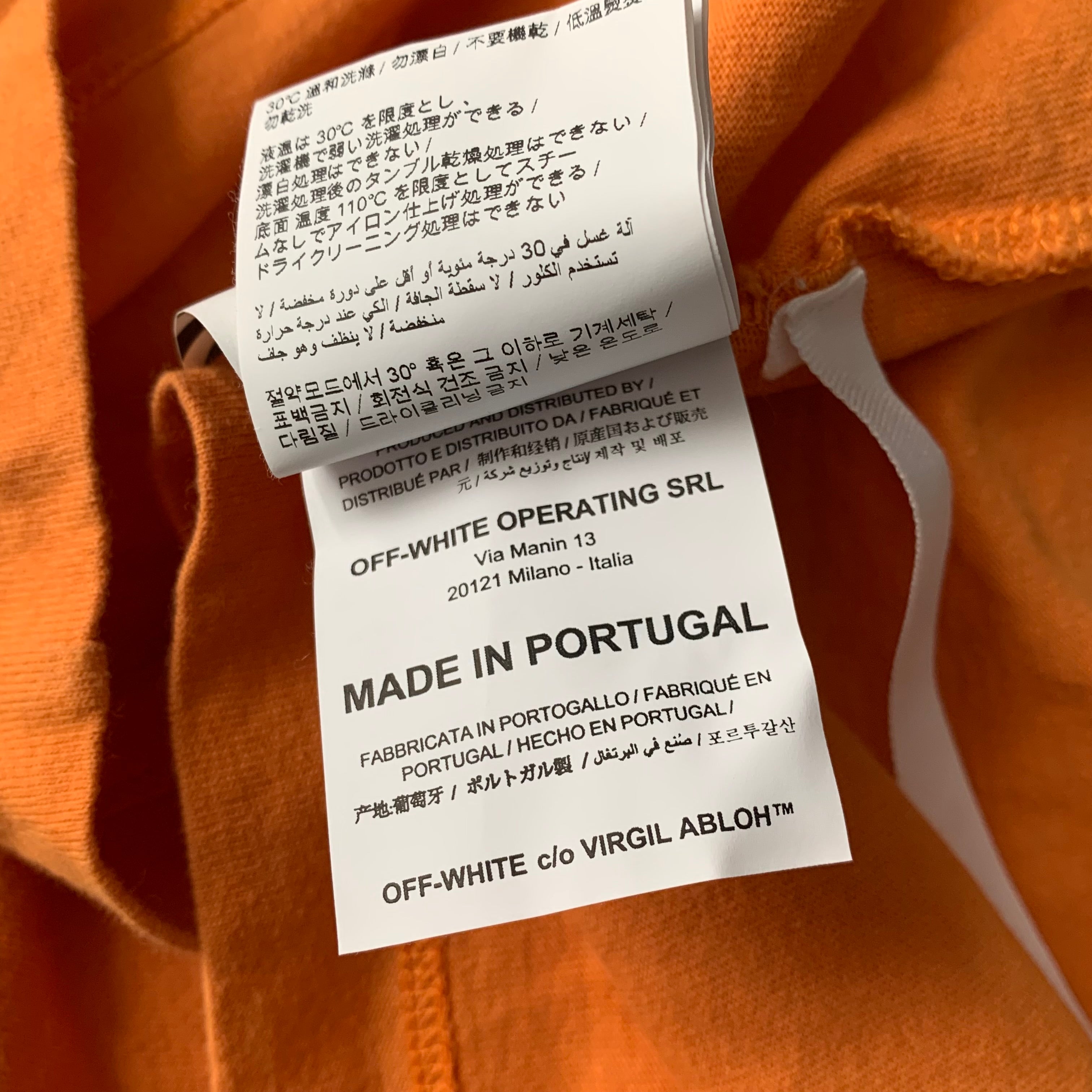 Off White Large Tee Tape Arrows Orange T-Shirt Virgil Abloh