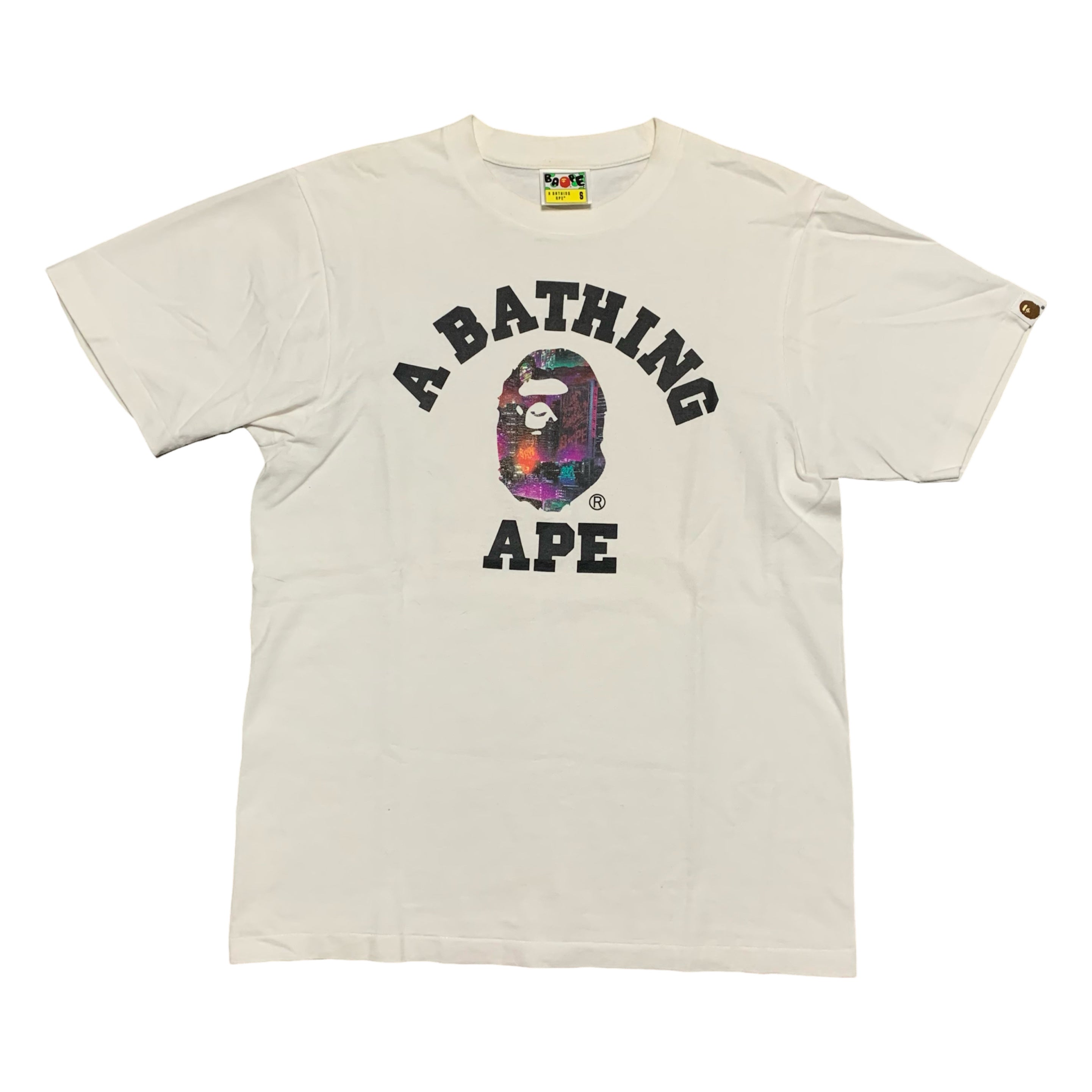 Bape Small College Neon Tokyo White Tee A Bathing Ape