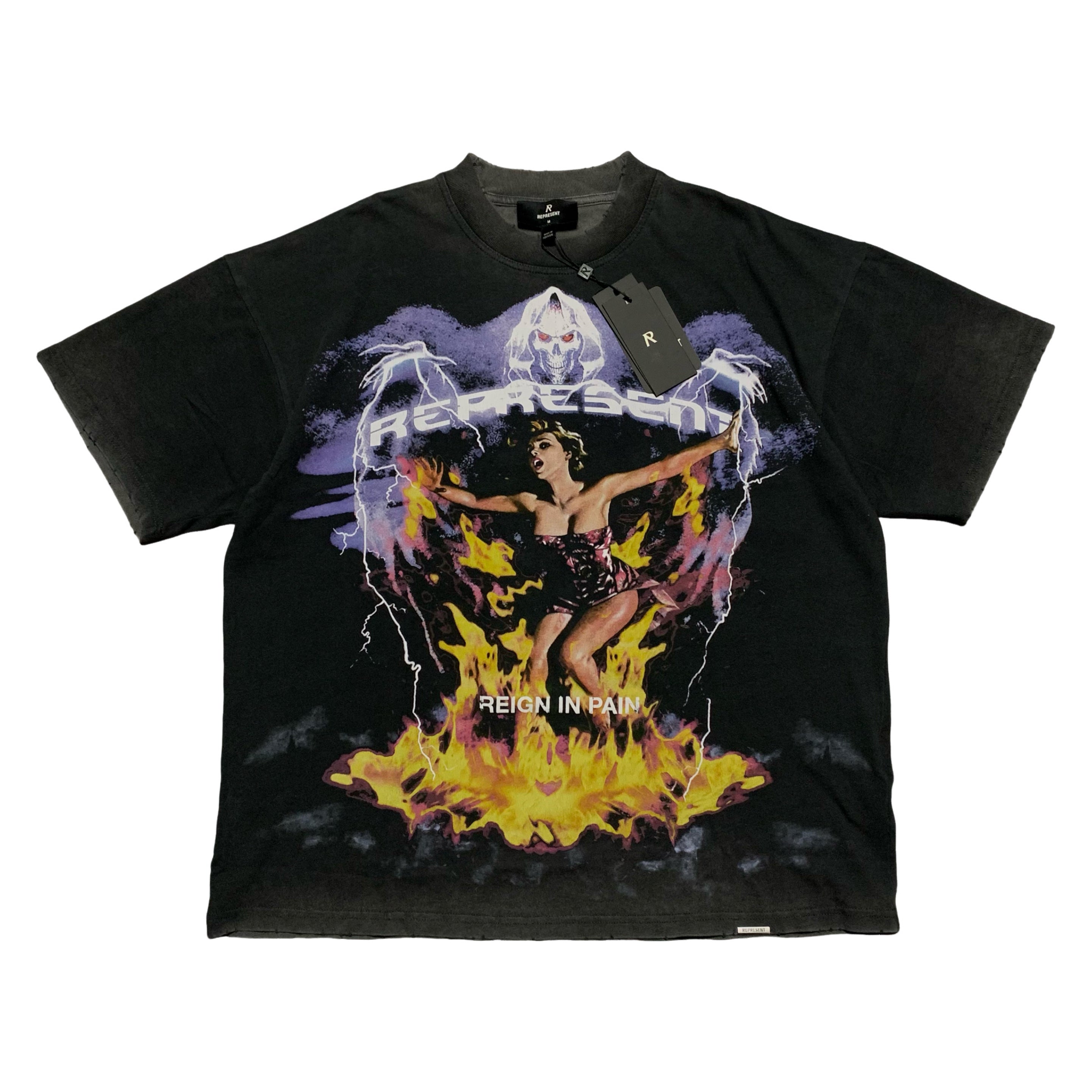 Represent Medium Reign In Pain Vintage Black Tee Spirit Reaper