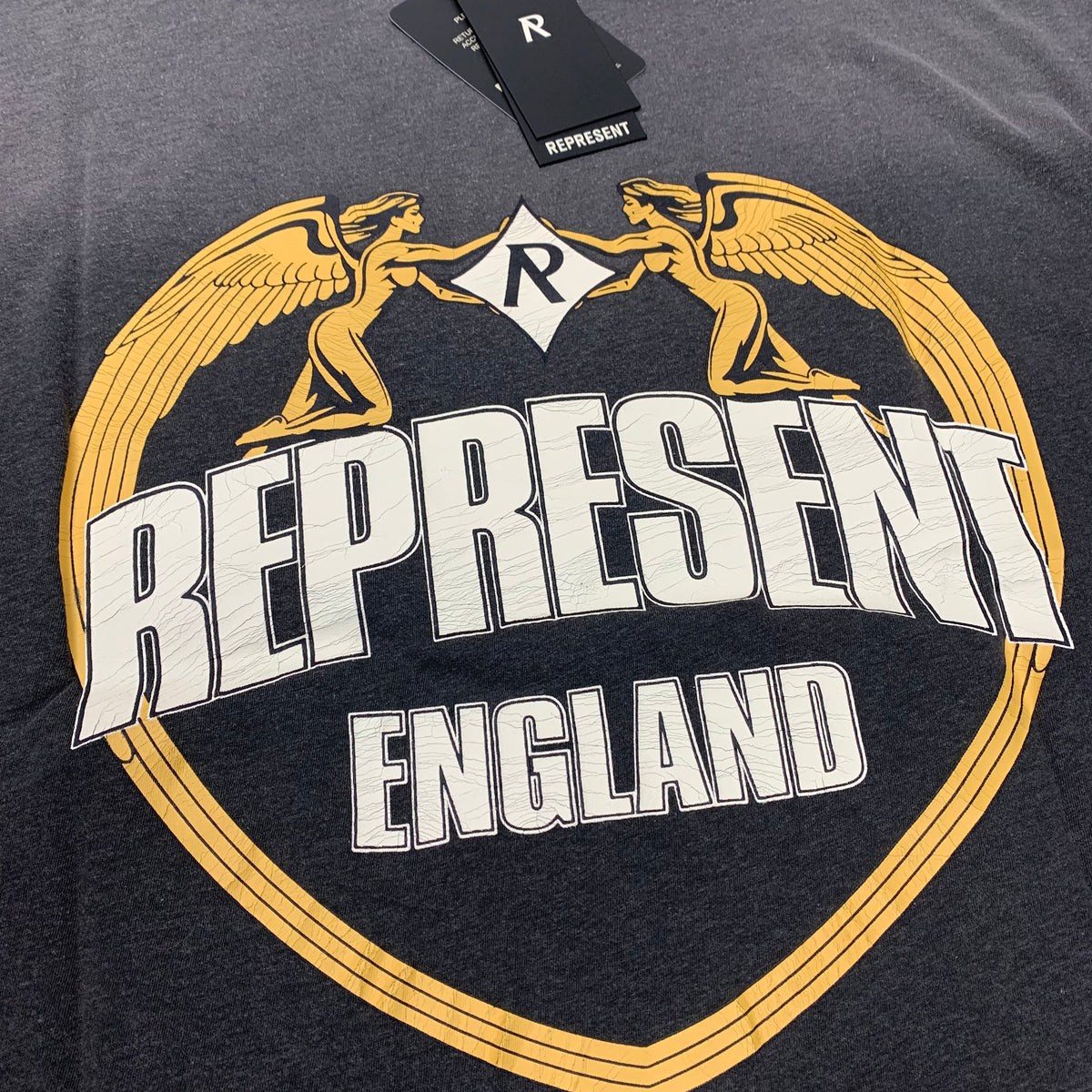 Represent XS Tee Angel Border Stained Black T-Shirt