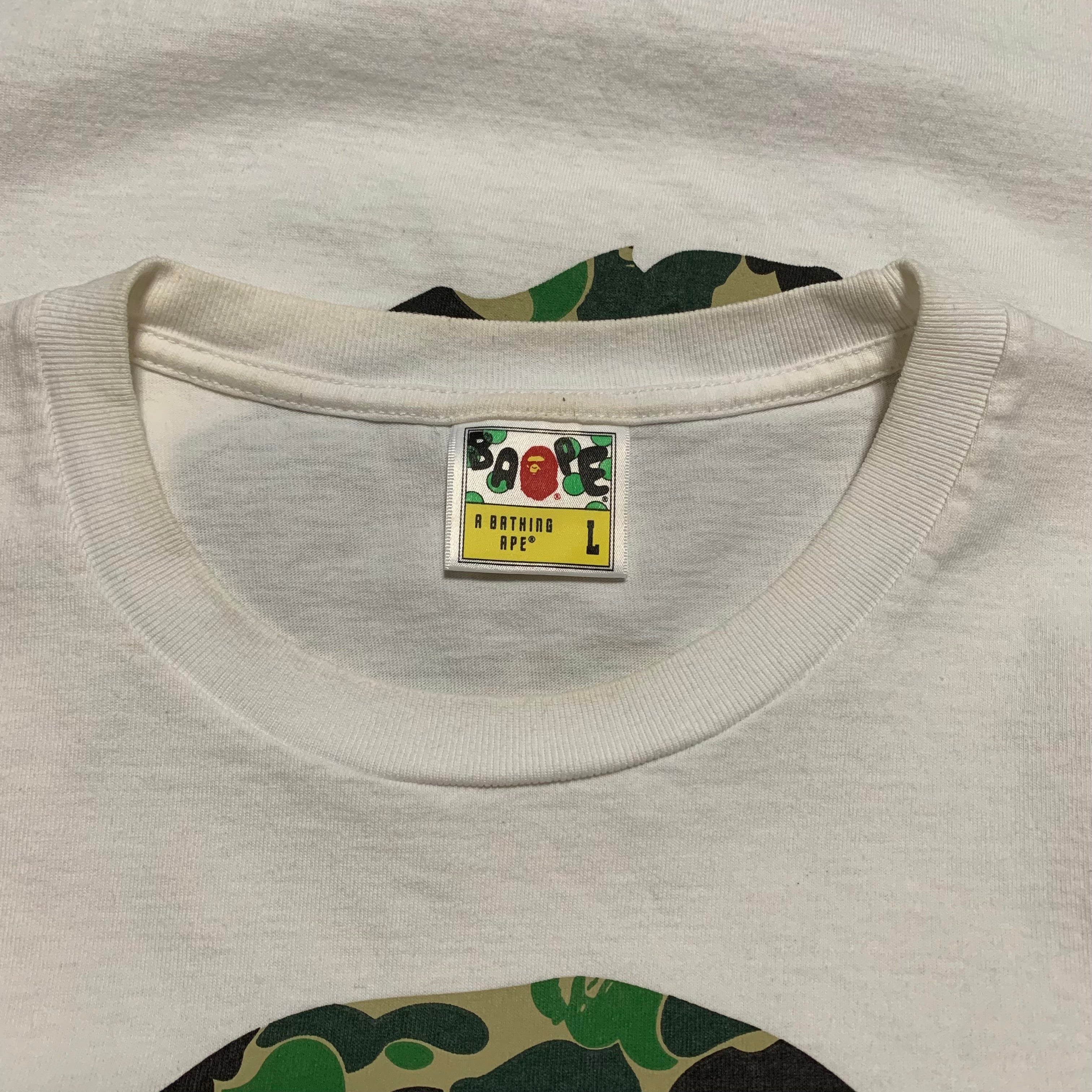 Bape Large Big Ape Head Green ABC Camo White Tee