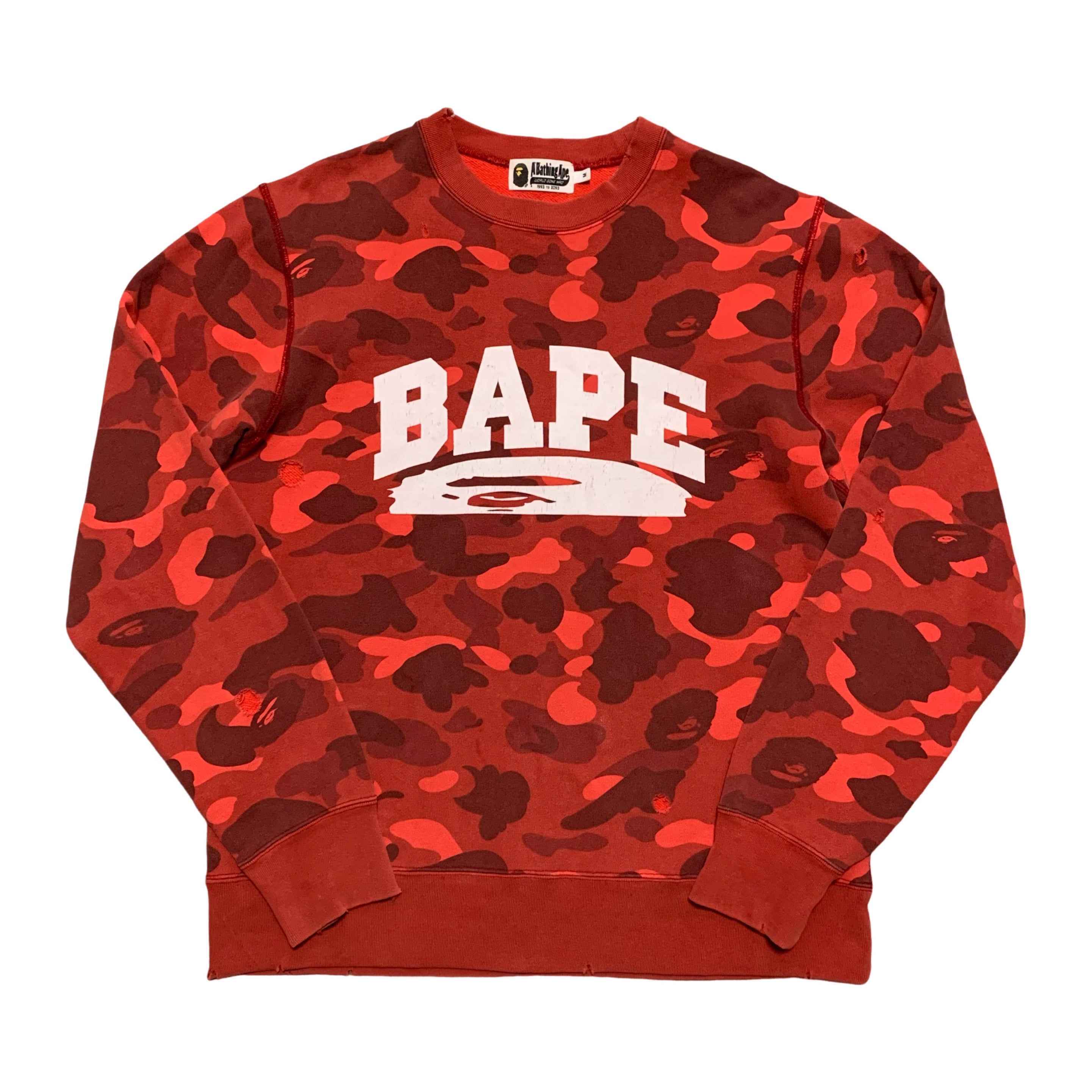 Bape Medium Red Camo Oversized Sweatshirt Crewneck Distressed A Bathing Ape