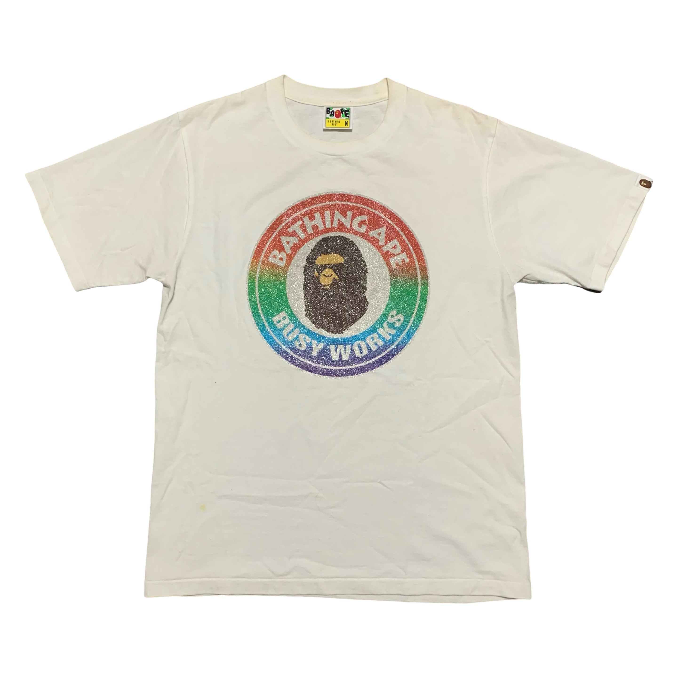 Bape Medium Rainbow Busy Works Glass Beads White Tee