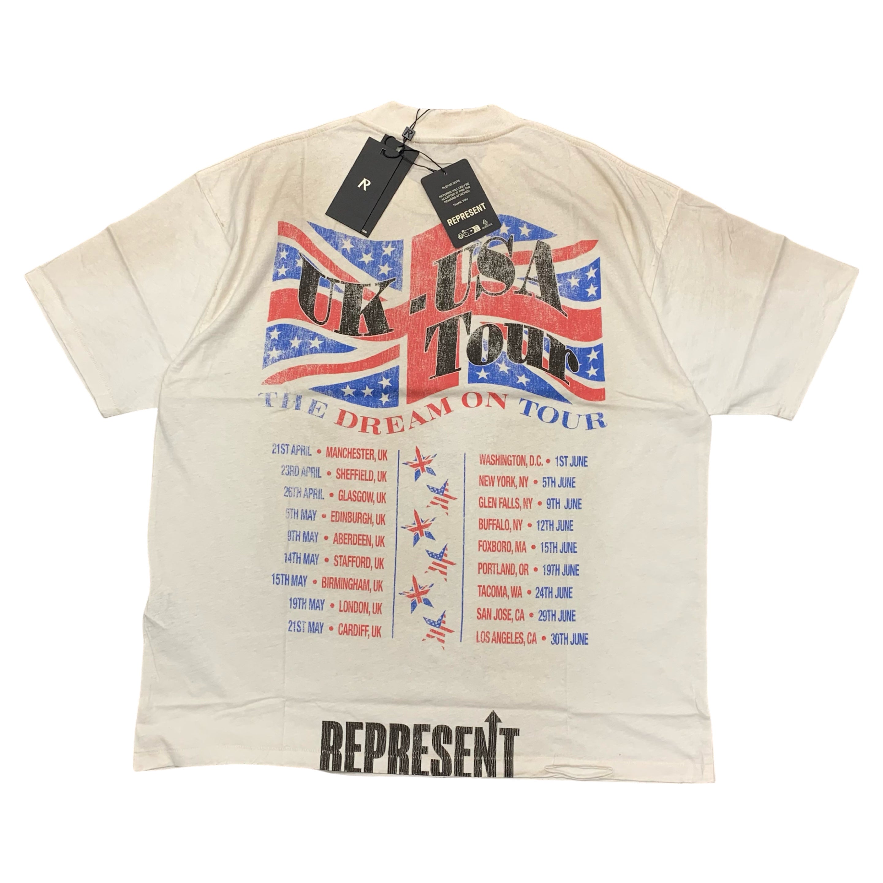 Represent Medium Tee Dream On Tour Washed Ecru White T-Shirt