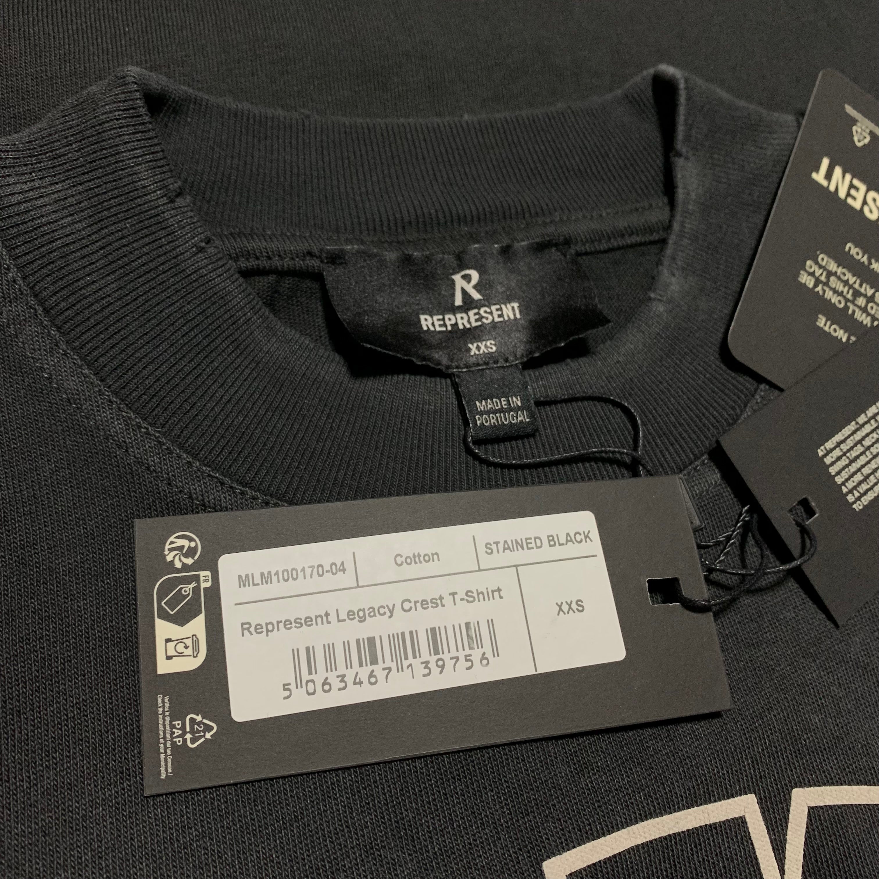 Represent XXS Legacy Crest Stained Black Tee