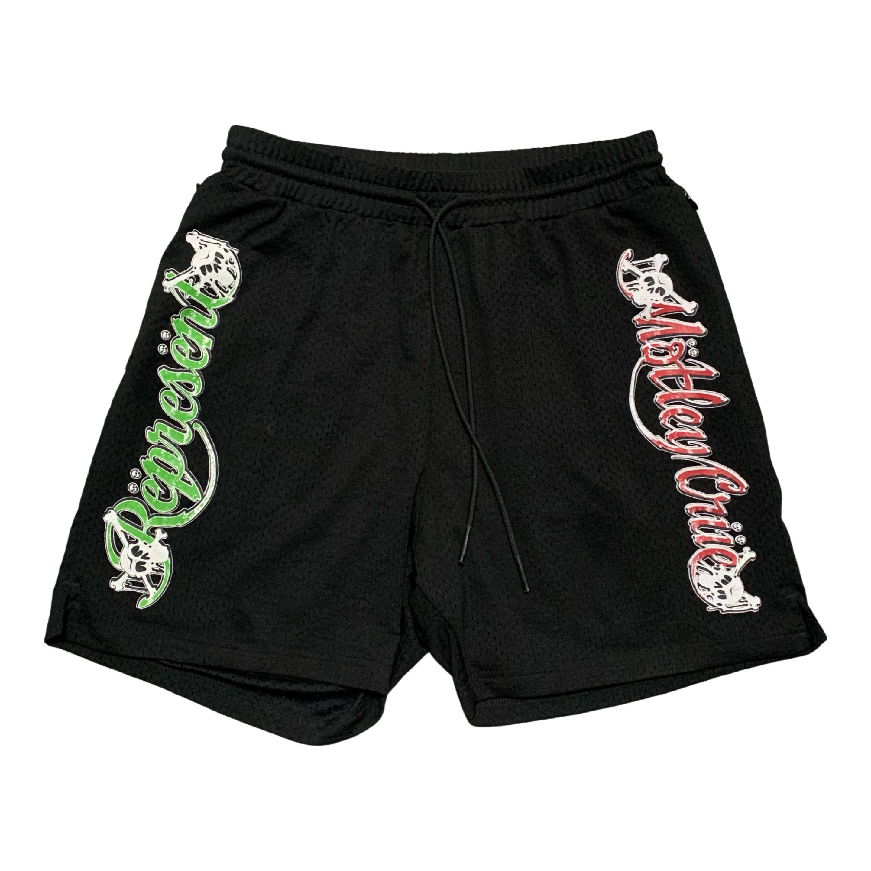 Off White Medium Shorts Motley Crue Black Mesh Shorts