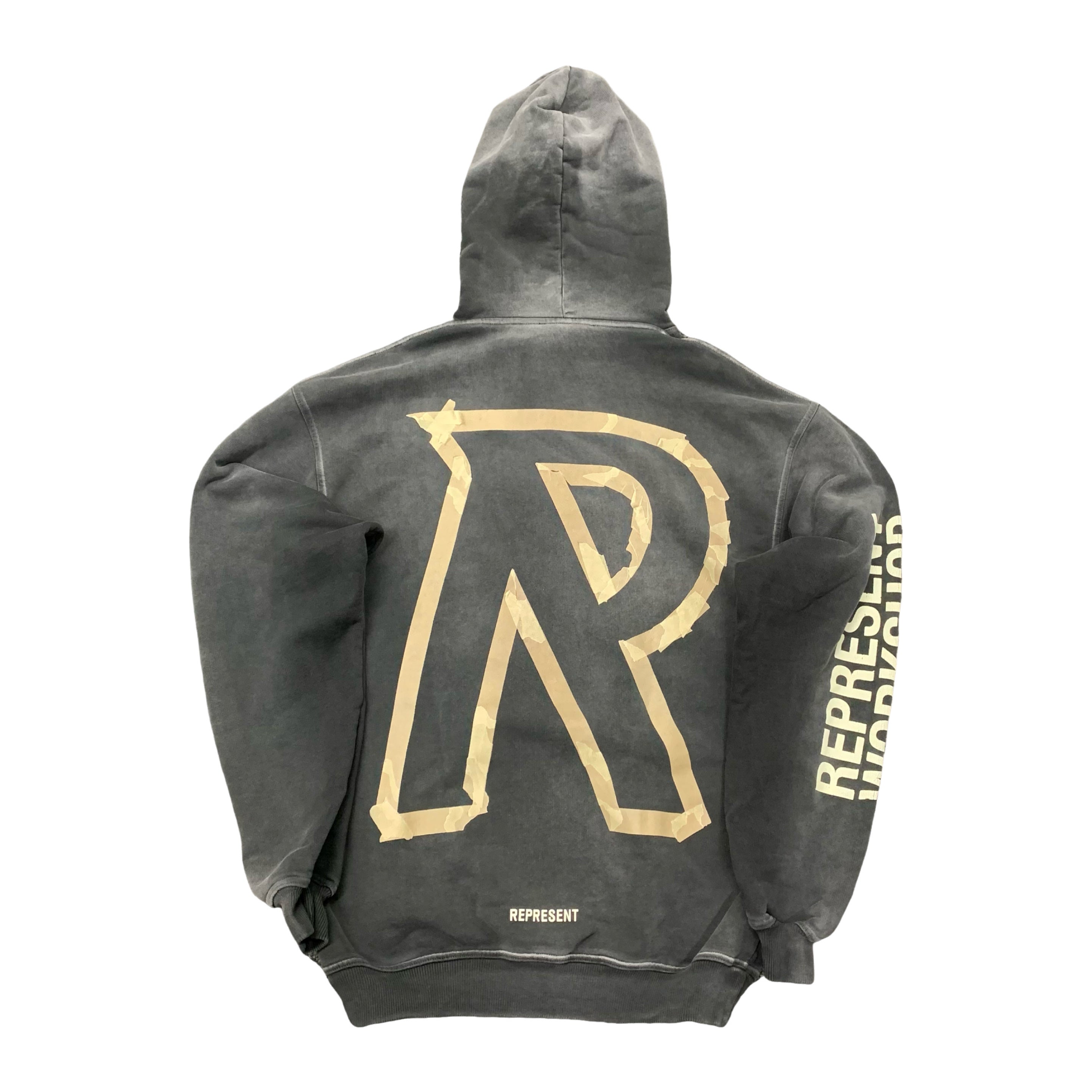Represent XS Hoodie Initial Masking Tape Stained Black Hoodie