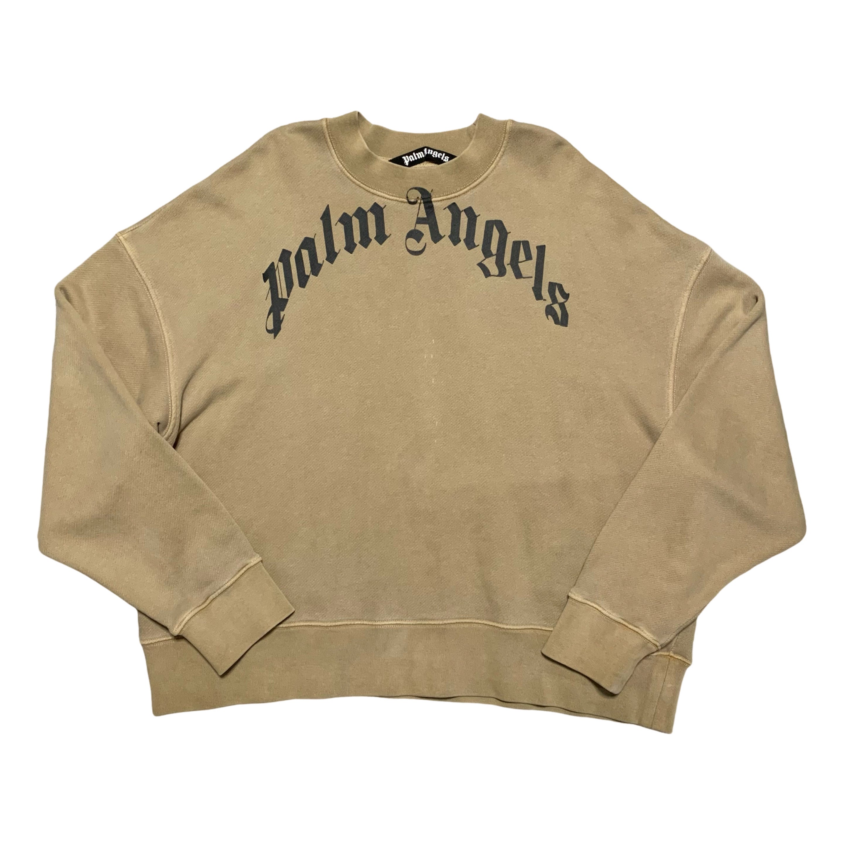 Palm Angels Small Curved Logo Beige Brown Sweathshirt Crewneck