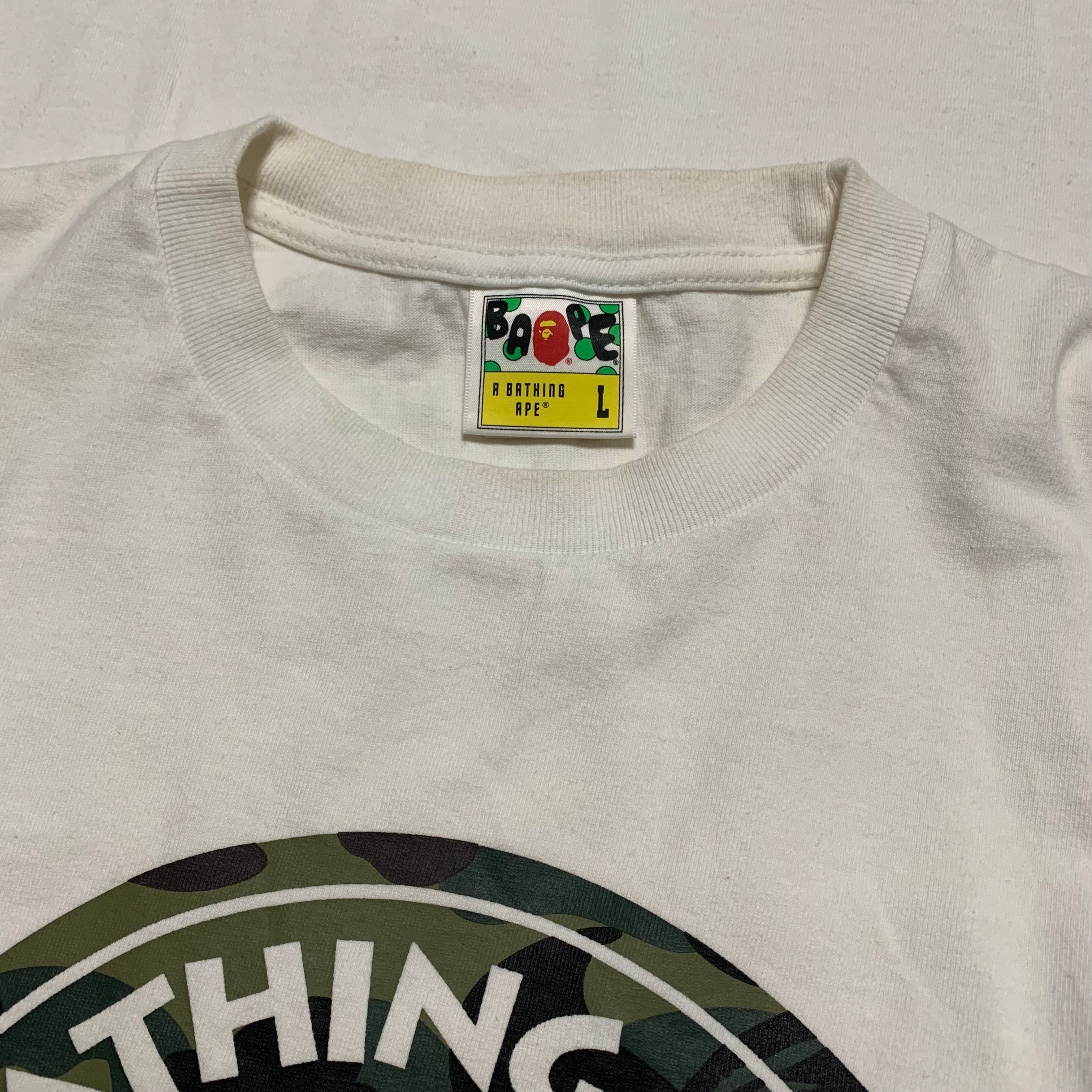 Bape Large Busy Works Green 1st Camo White Tee