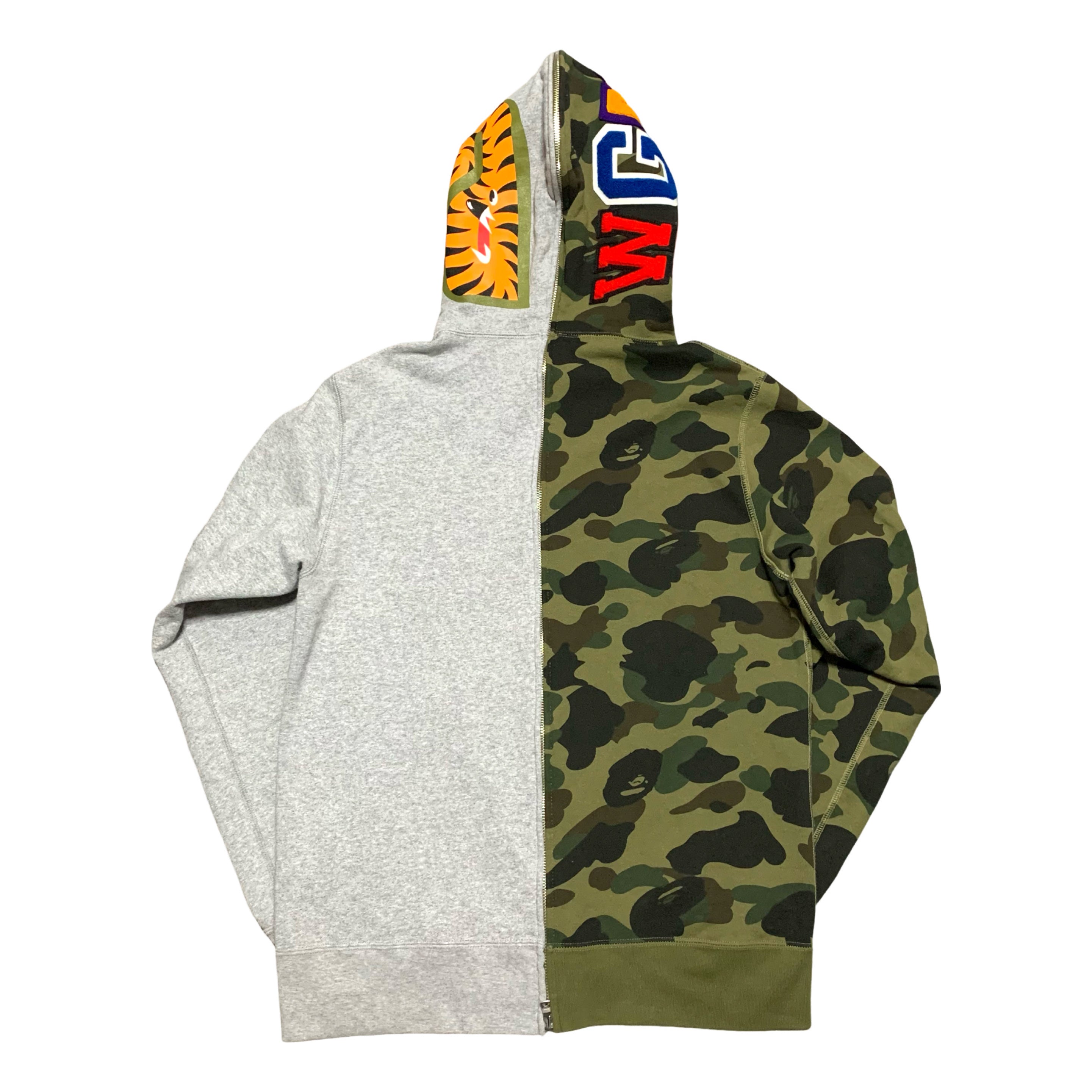 Bape Large Shark 1st Camo Grey Green Half Split Full Zip Hoodie A Bathing Ape