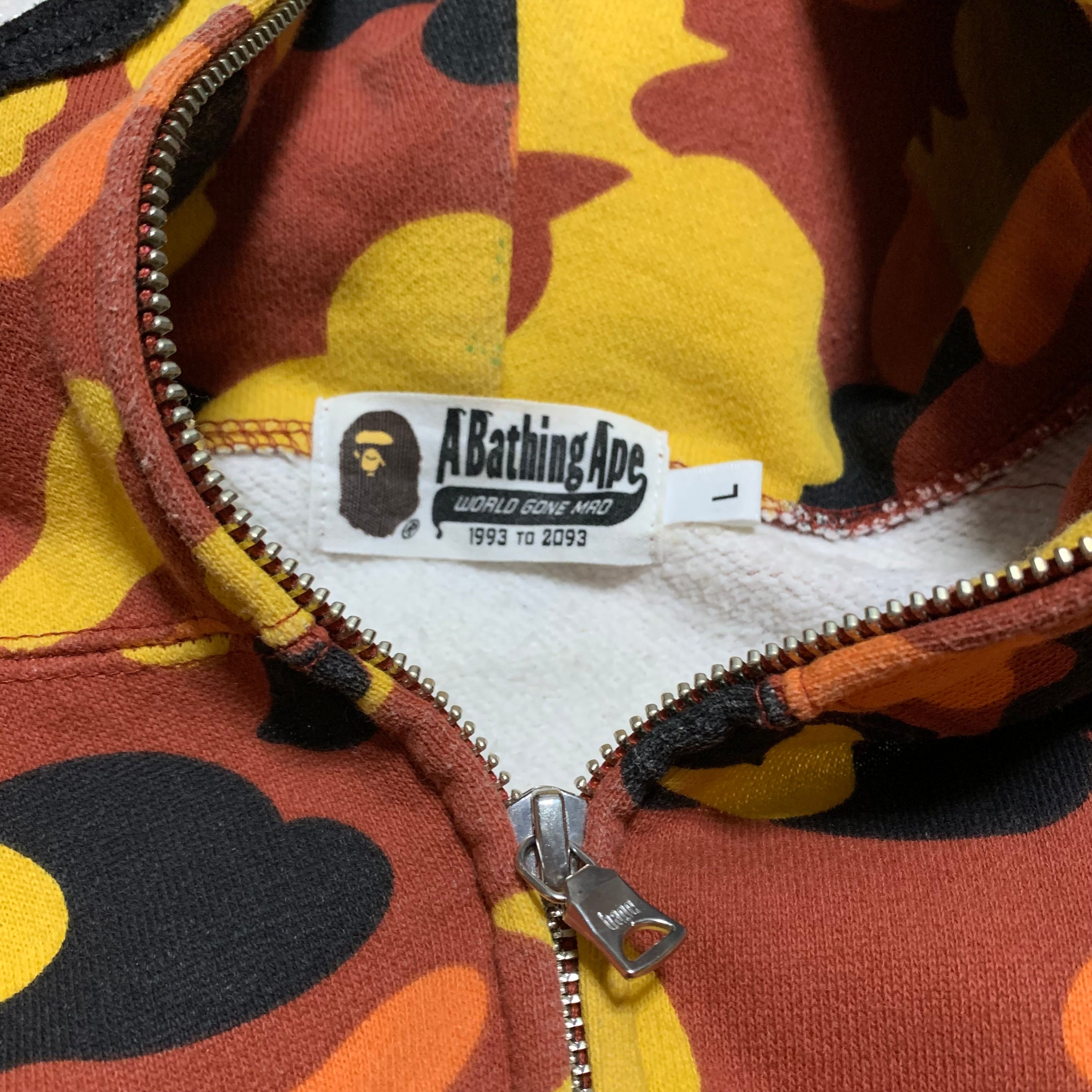 Bape Large Shark Orange Camo Full Zip Hoodie A Bathing Ape