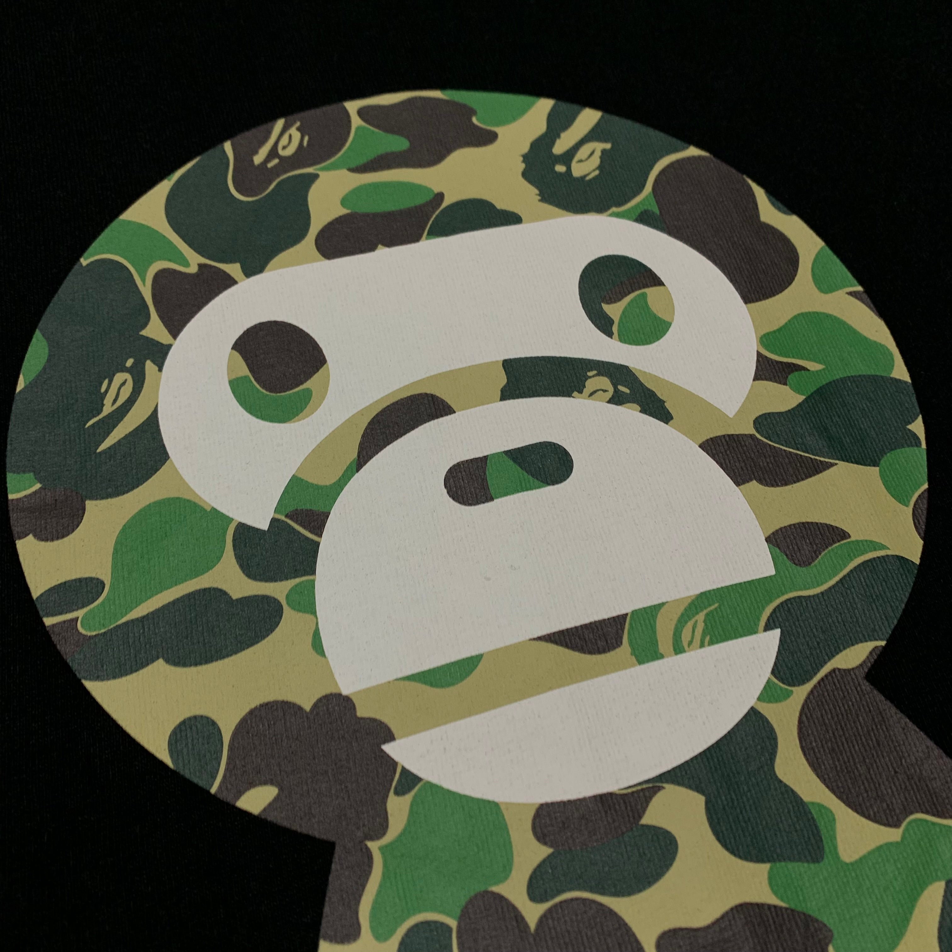 Bape XL Baby Milo Green ABC Camo Black Tee A Bathing Ape
