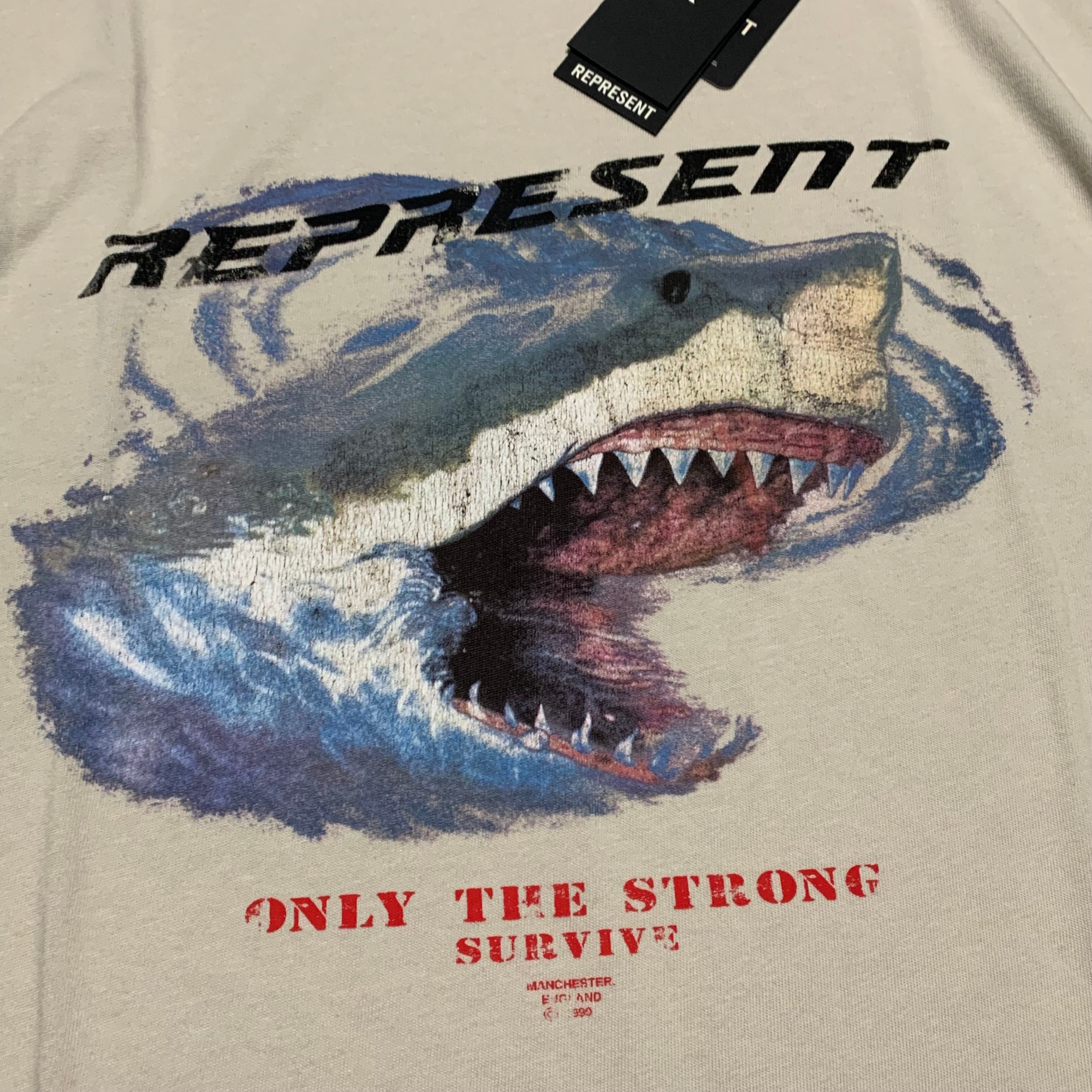 Represent XS Only The Strong Survive Vintage White Tee Shark
