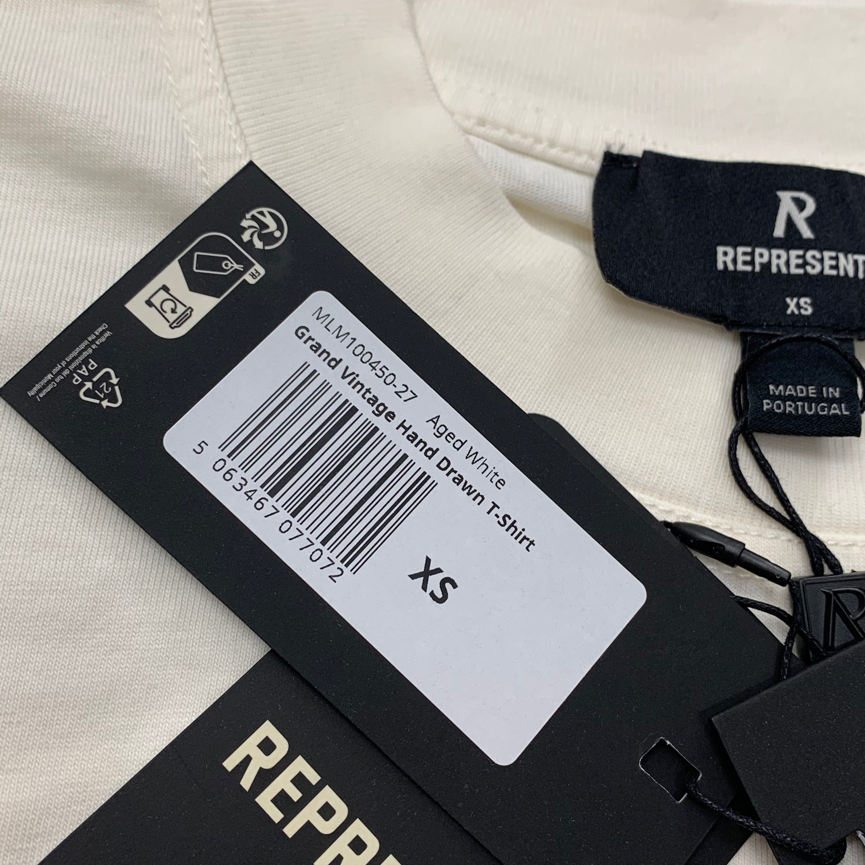 Represent XS Tee Grand Vintage Hand Drawn Aged White T-Shirt