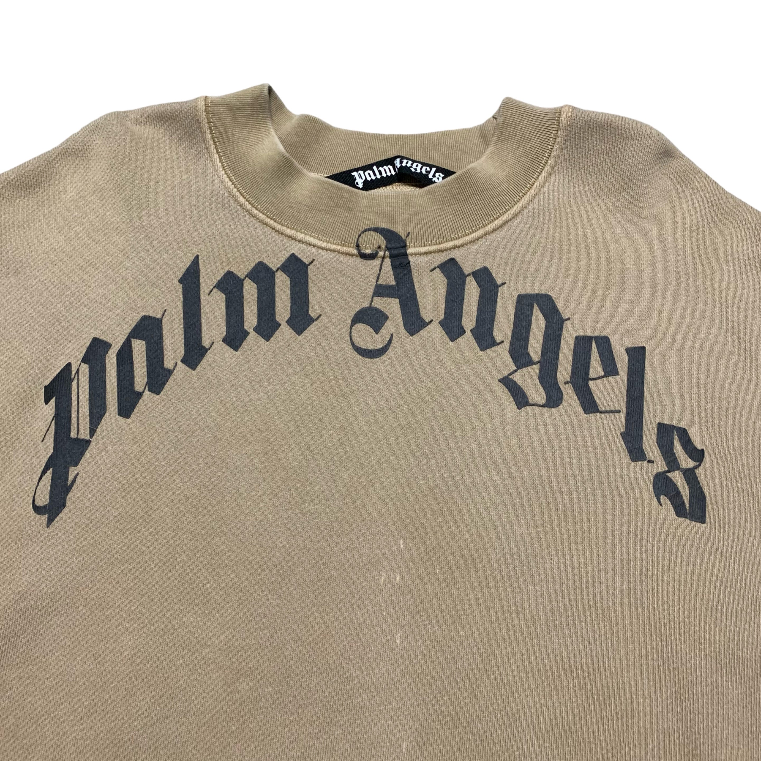 Palm Angels Small Curved Logo Beige Brown Sweathshirt Crewneck