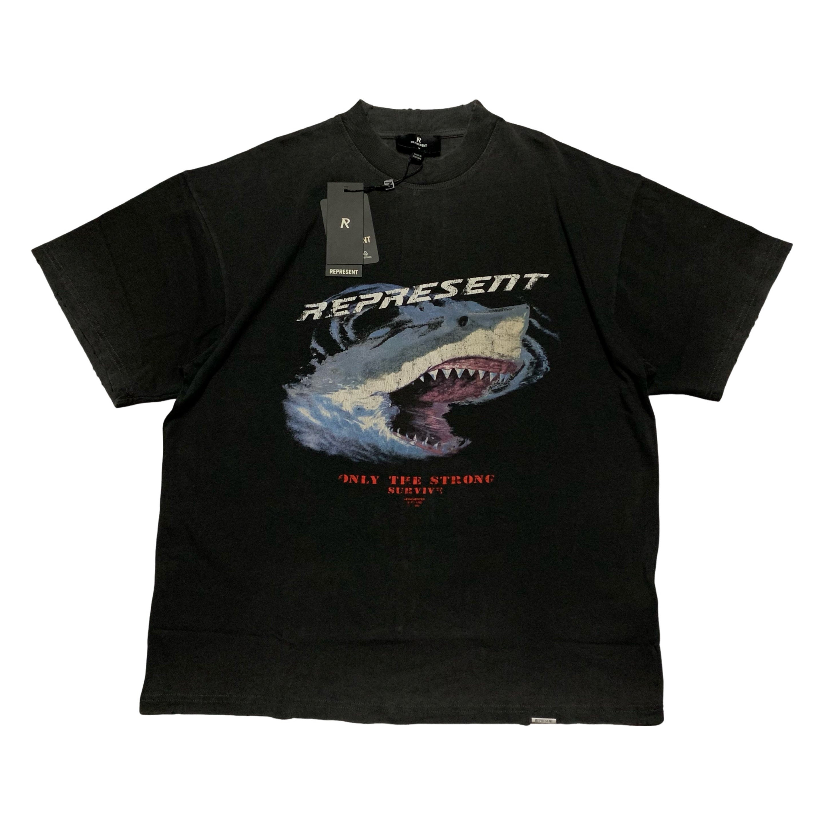 Represent Medium Shark Vintage Black Tee Only The Strong Survive