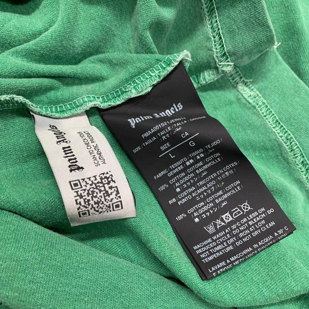 Palm Angels Large Tee Bear Green Distressed T-Shirt