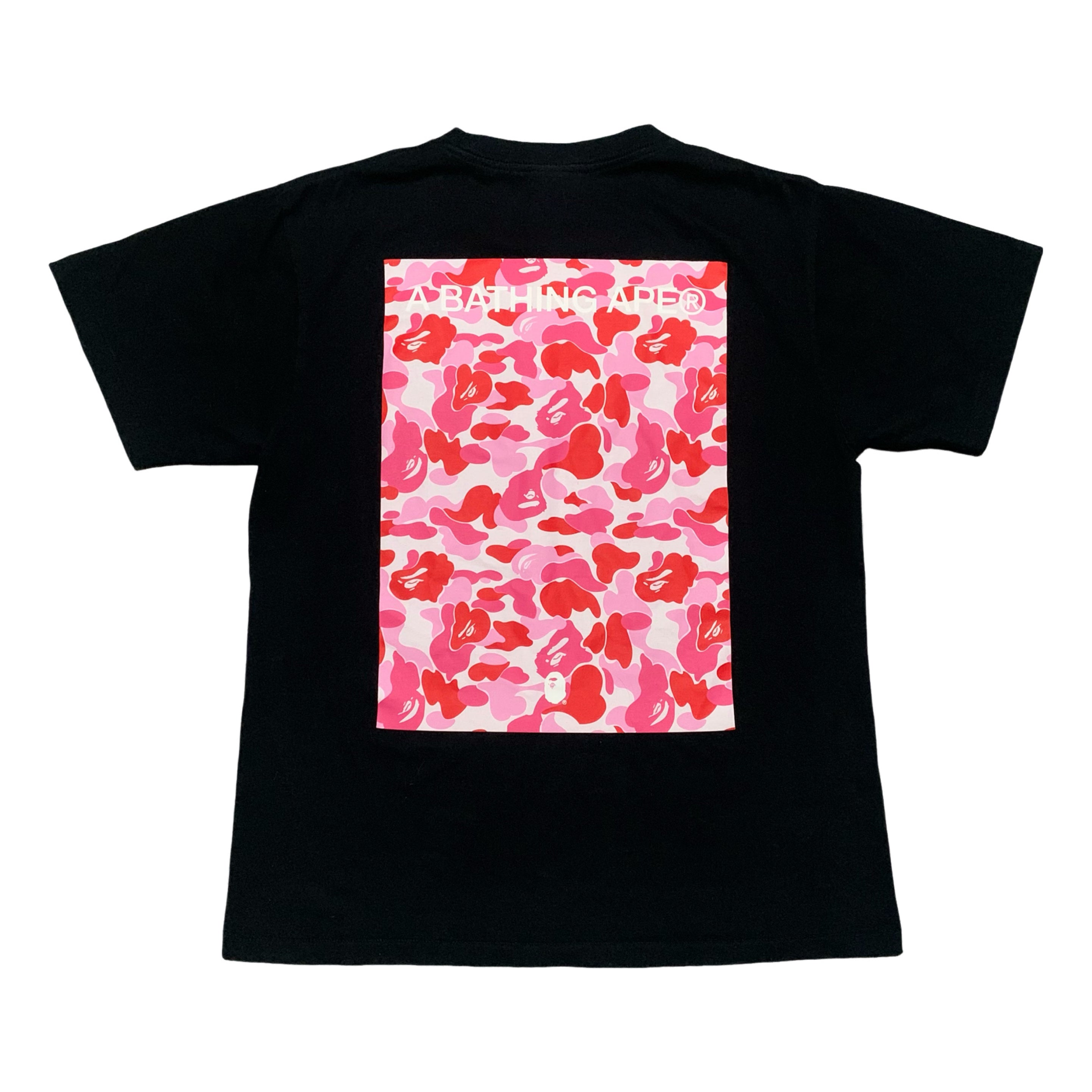 Bape Medium Pink ABC Camo Back Graphic Black Tee A Bathing Ape