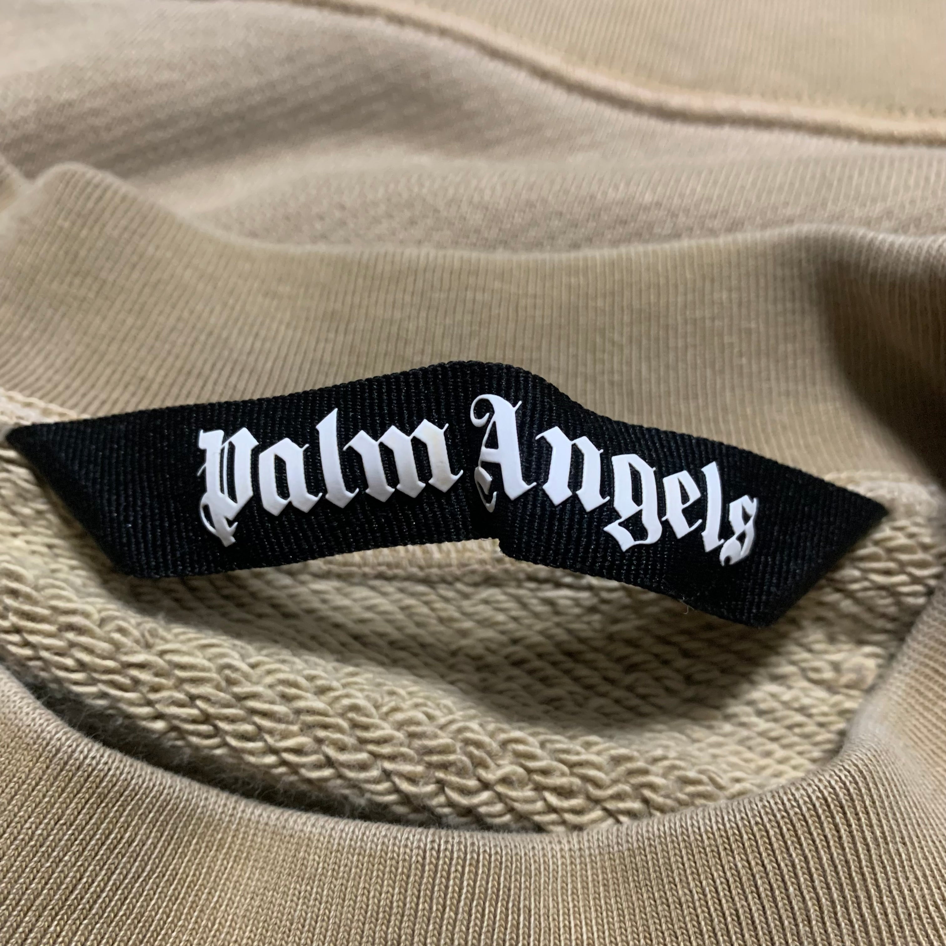 Palm Angels Small Curved Logo Beige Brown Sweathshirt Crewneck