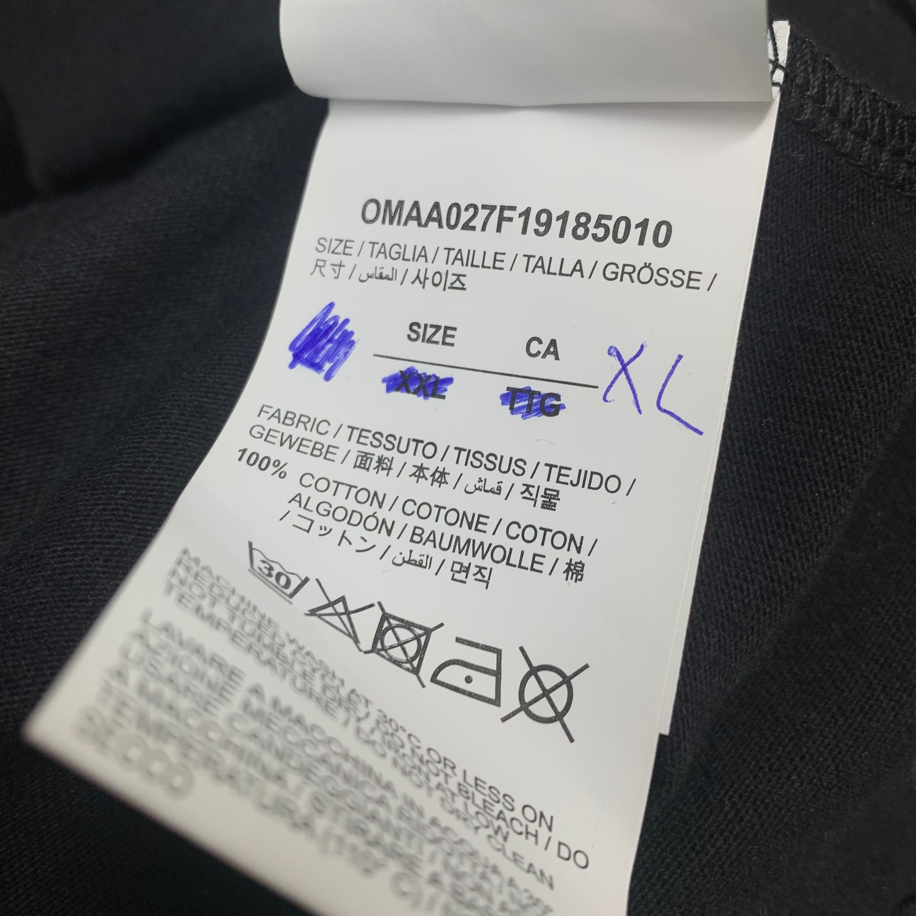 Off White XL Tee Acrylic Arrows Black T-Shirt Virgil Abloh