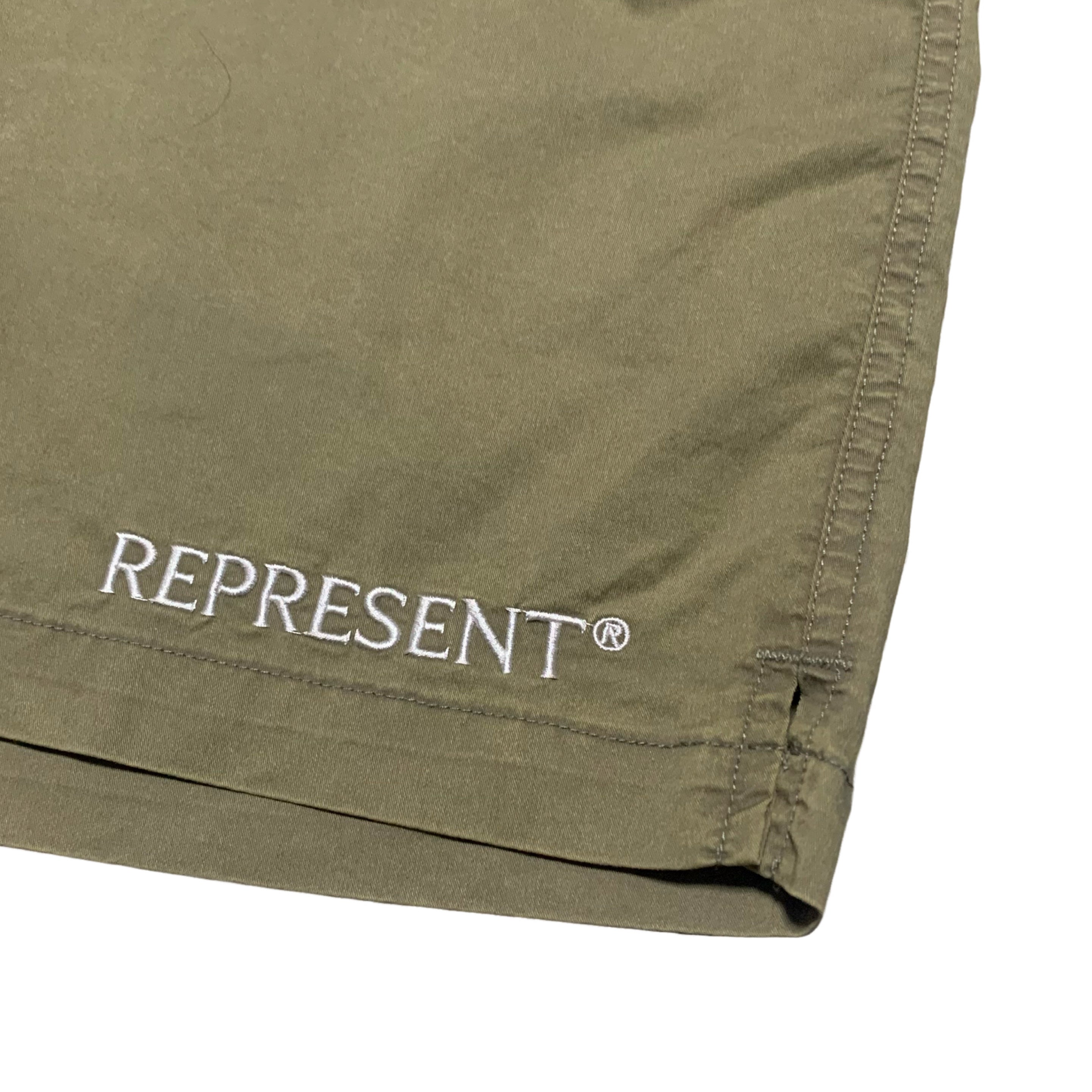 Represent Medium Shorts Logo Khaki Green Bottoms