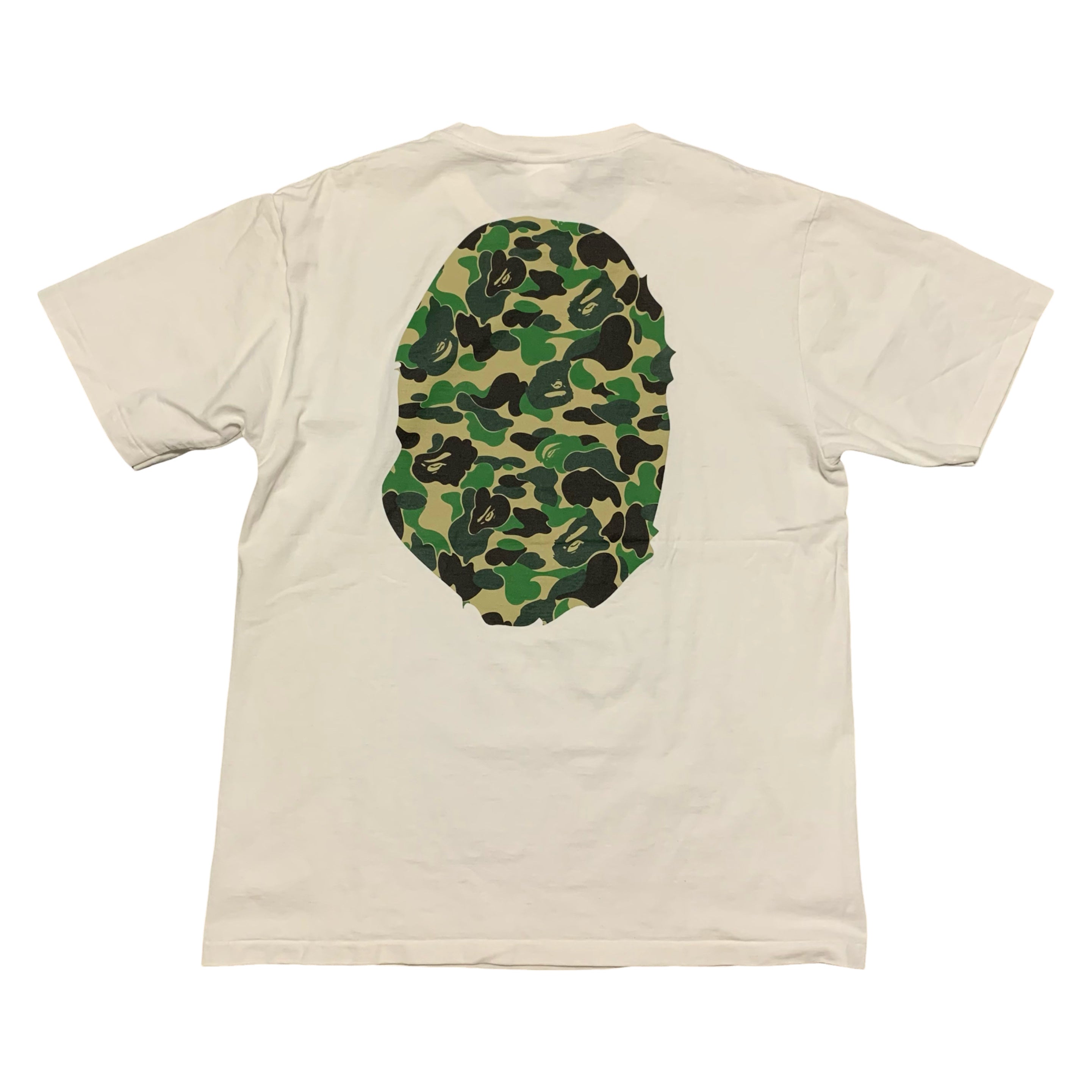 Bape Large Big Ape Head Green ABC Camo White Tee