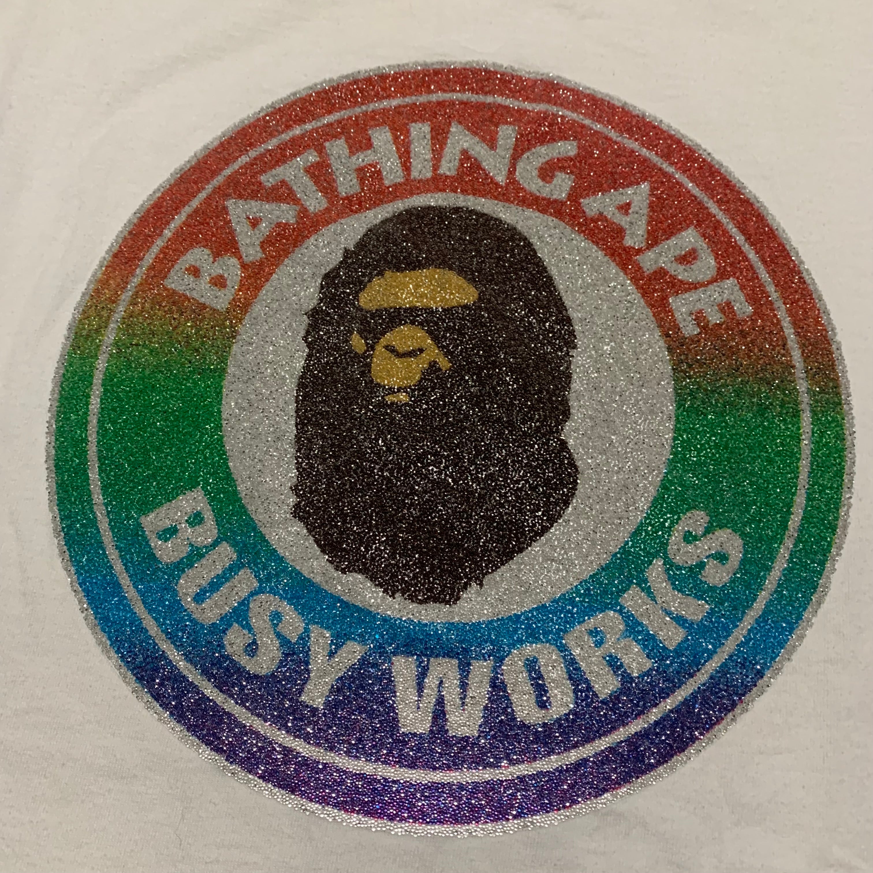 Bape Medium Rainbow Busy Works Glass Beads White Tee