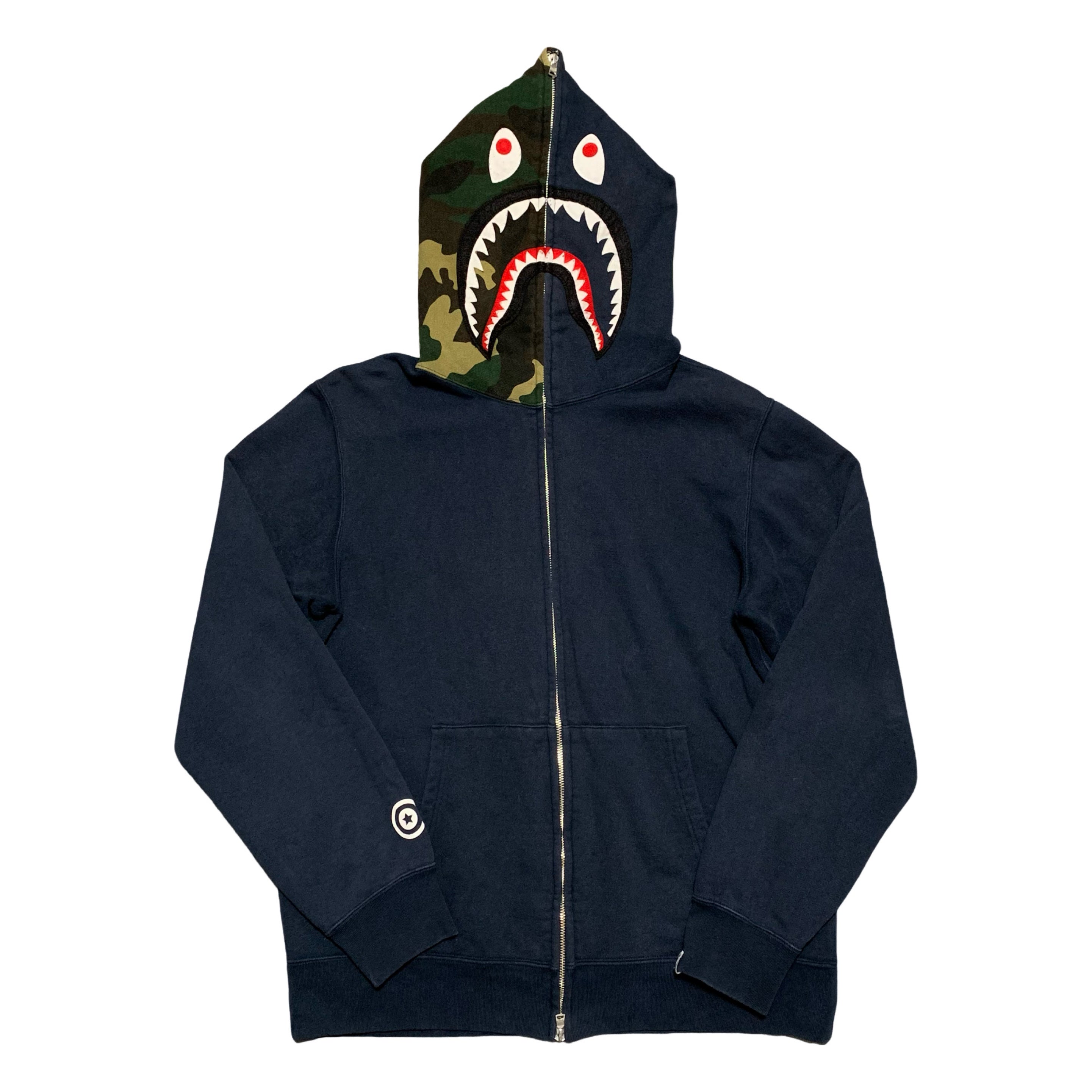 Bape XL Shark Navy Blue Full Zip Camo Hoodie A Bathing Ape Vintage