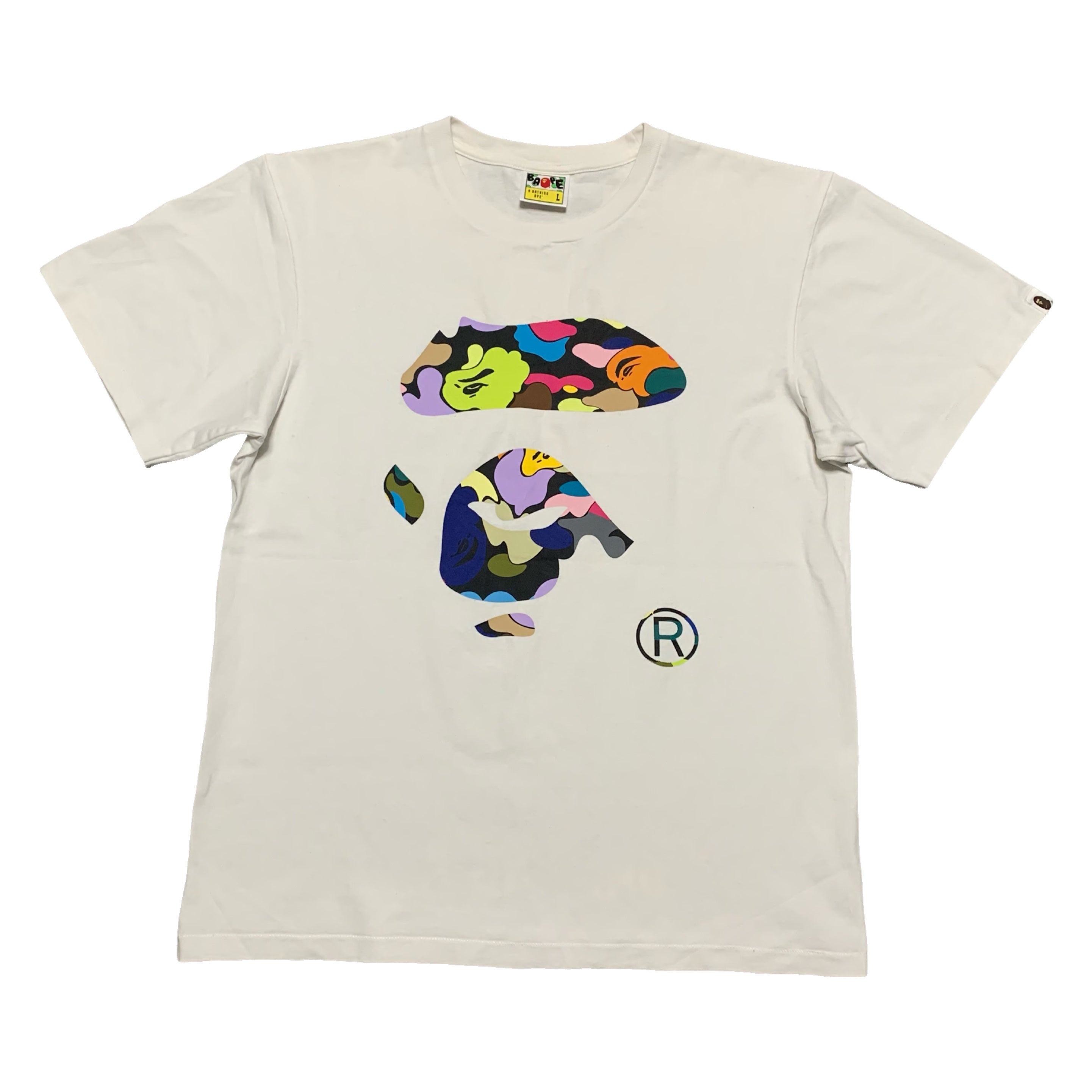Bape Large Multi Camo Ape Face White Tee A Bathing Ape