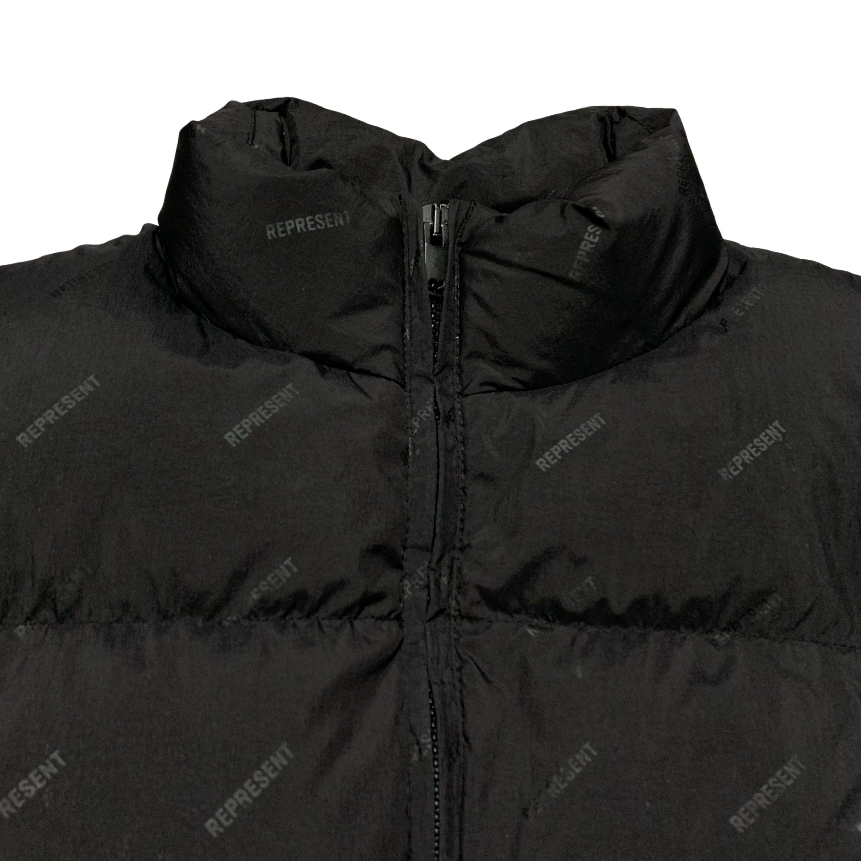 Represent Small Puffer Gilet Vest Black All Over Logo 2022