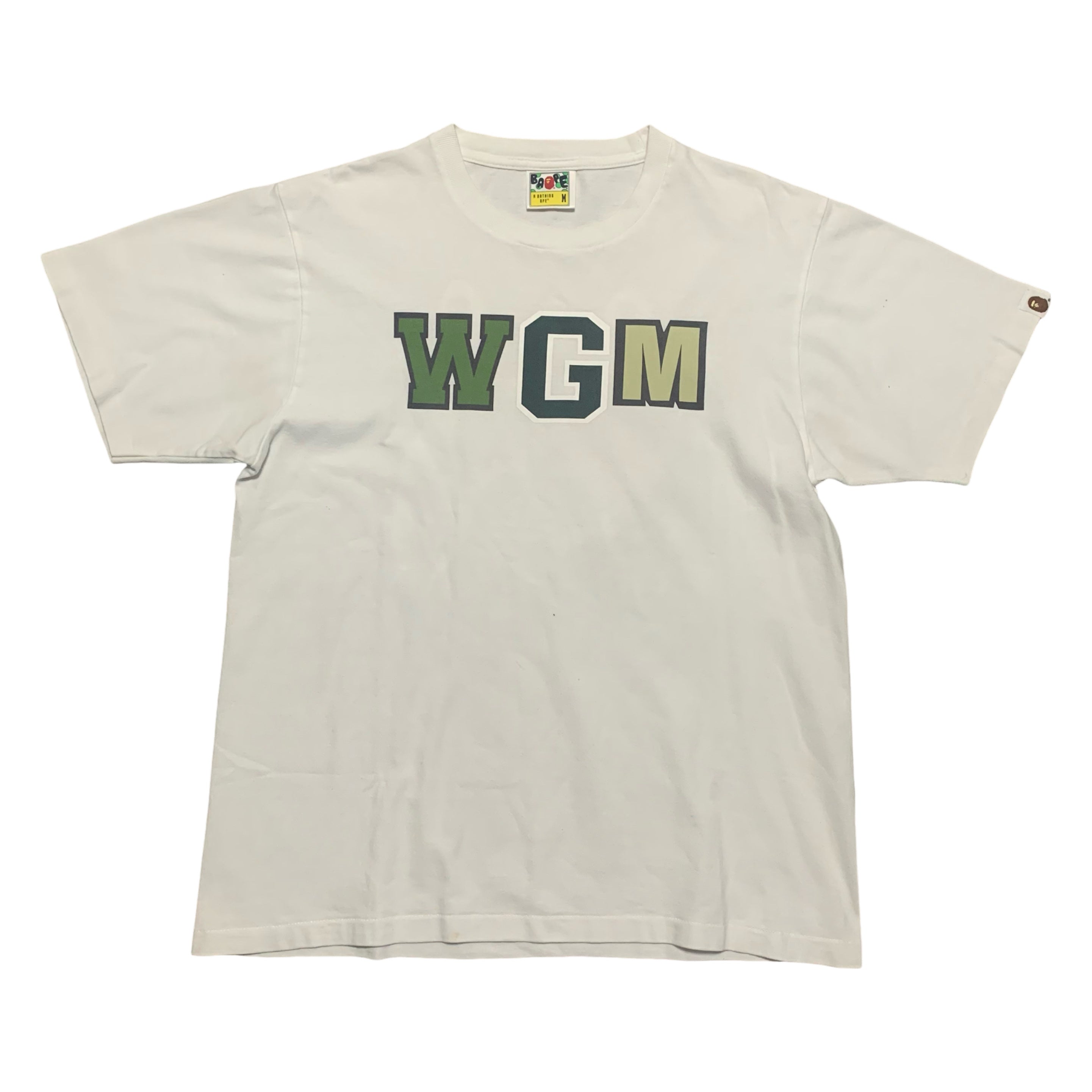 Bape Medium Shark Baby Milo Green ABC Camo White Tee