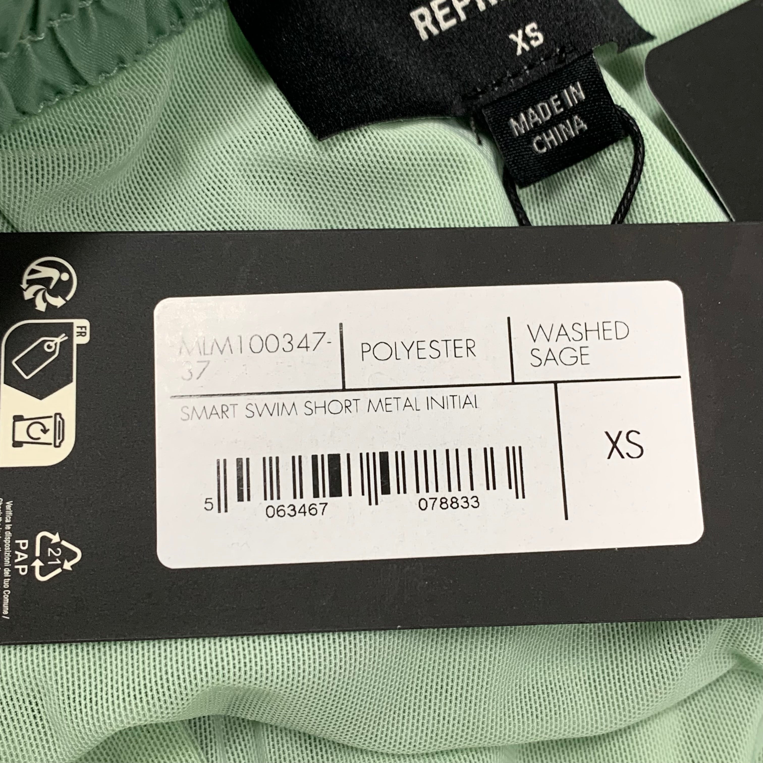 Represent XS Swim Shorts Metal Initial Washed Sage Mint Green