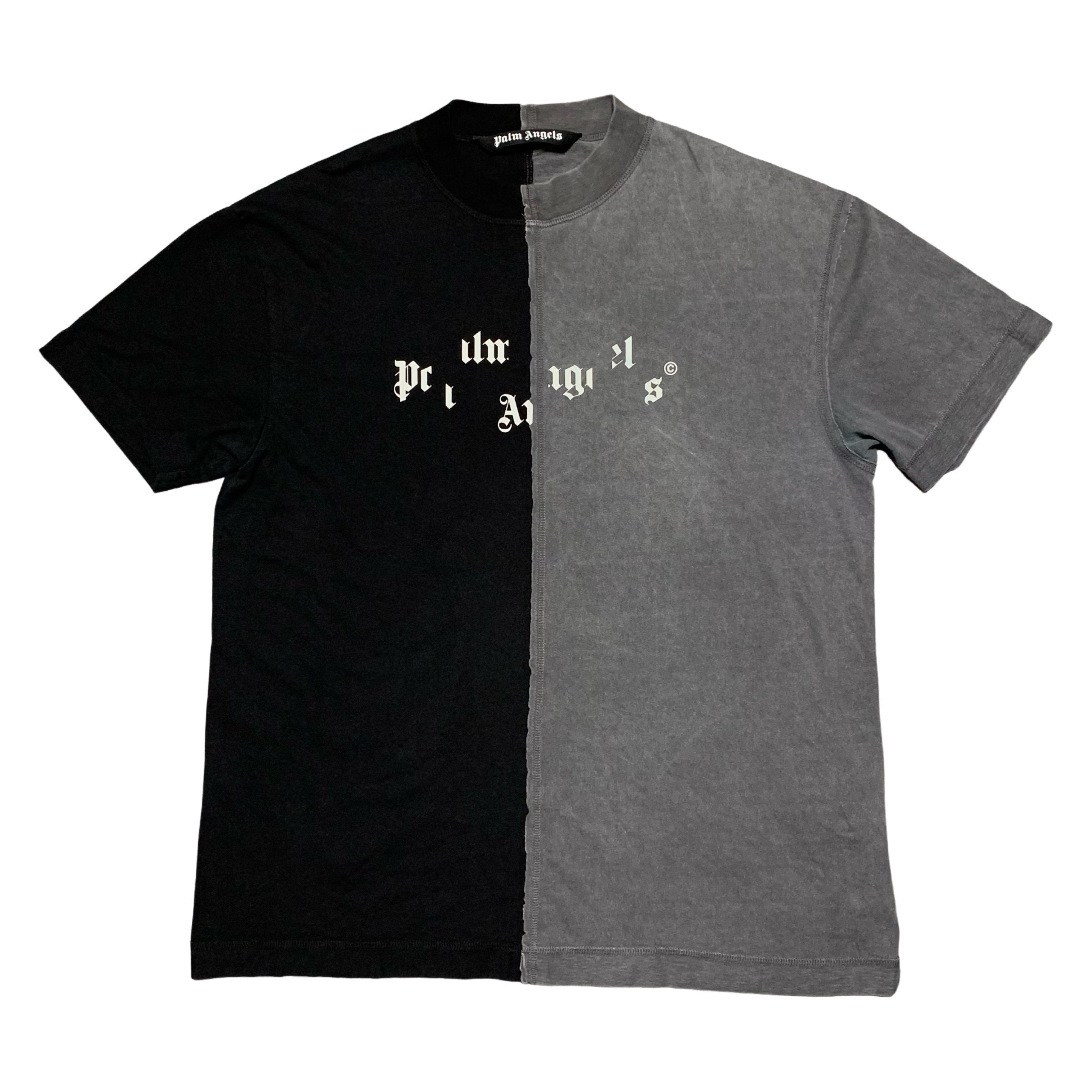 Palm Angels XL Broken Logo Panelled Black Grey Tee