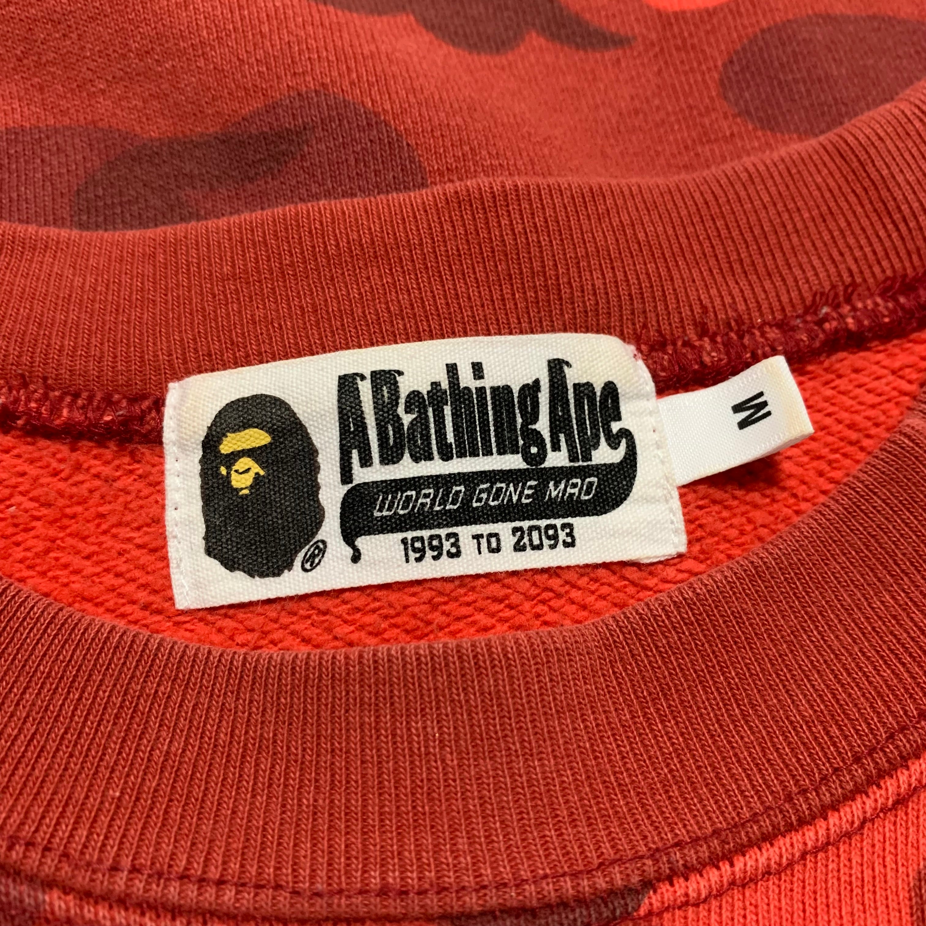 Bape Medium Red Camo Oversized Sweatshirt Crewneck Distressed A Bathing Ape