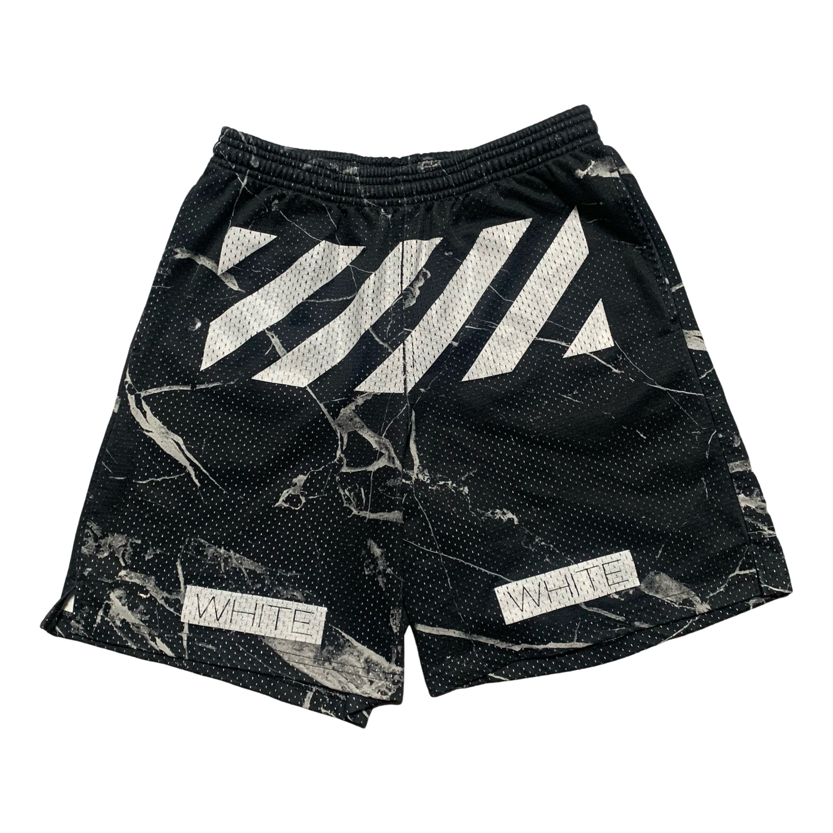 Off White Small Shorts Black Marble Mesh Shorts Bottoms 2016