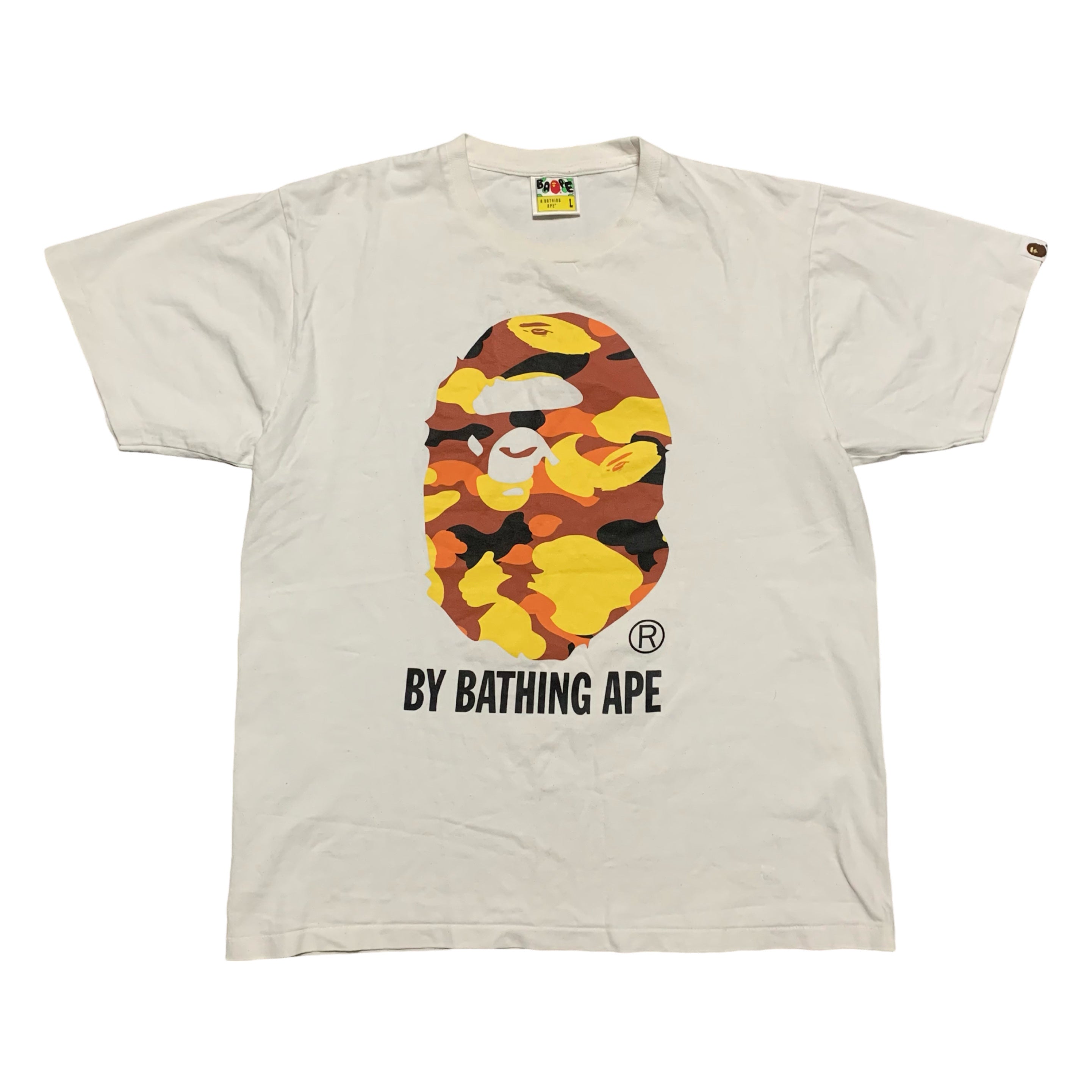 Bape Large Big Ape Head Orange Camo White Tee