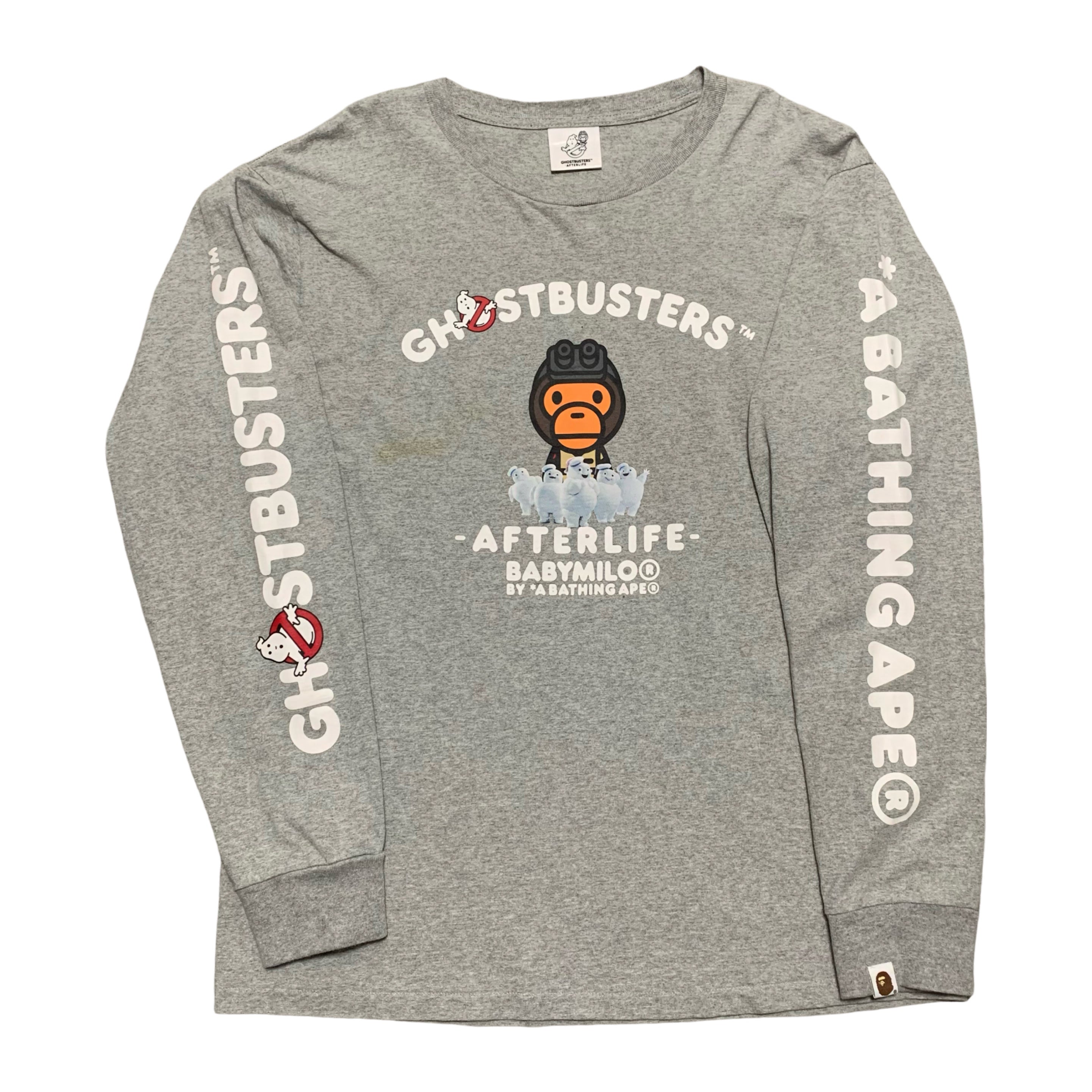 Bape Large Ghostbusters Baby Milo Grey Long Sleeve Tee