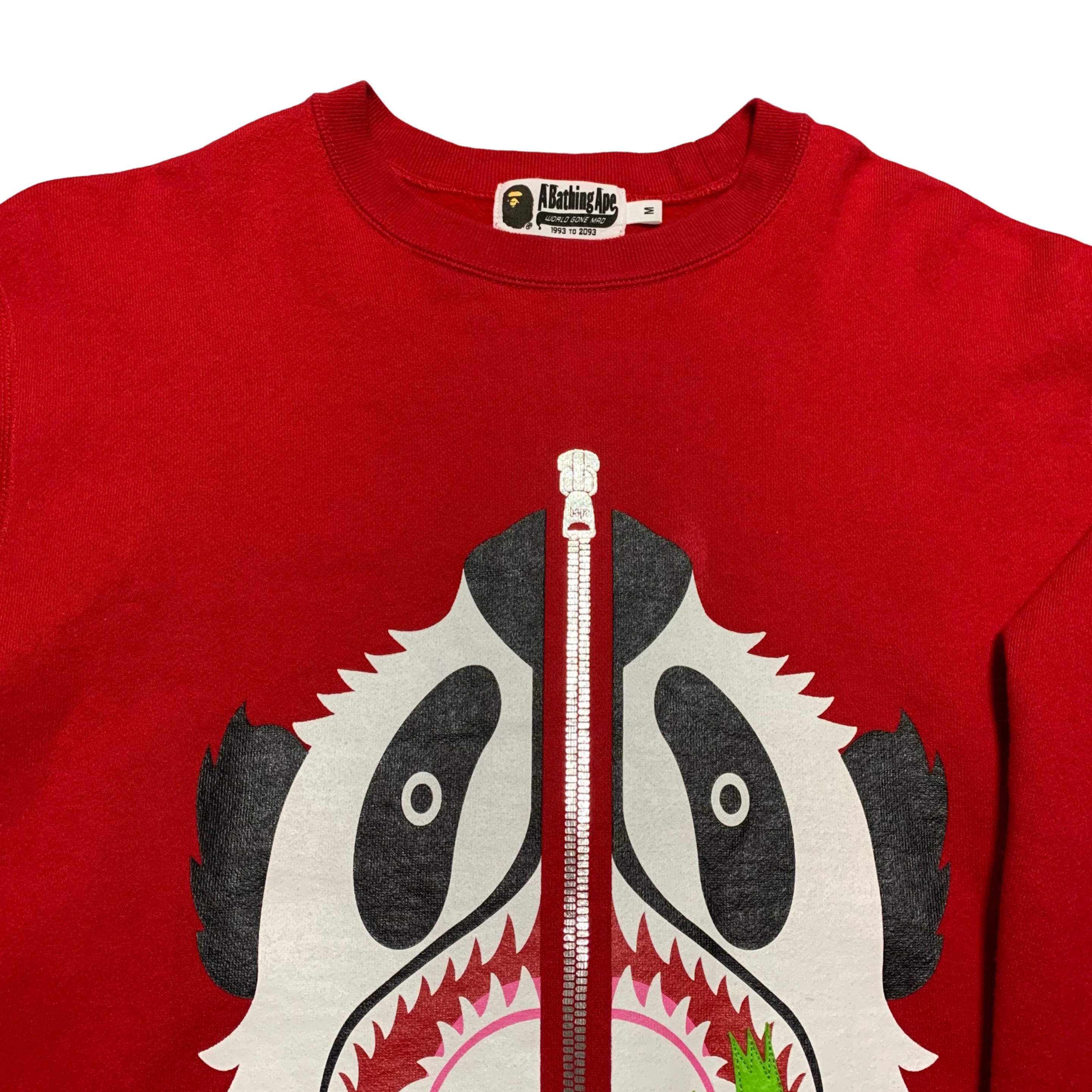 Bape Medium Panda Zip Shark Red Sweatshirt Crewneck A Bathing Ape