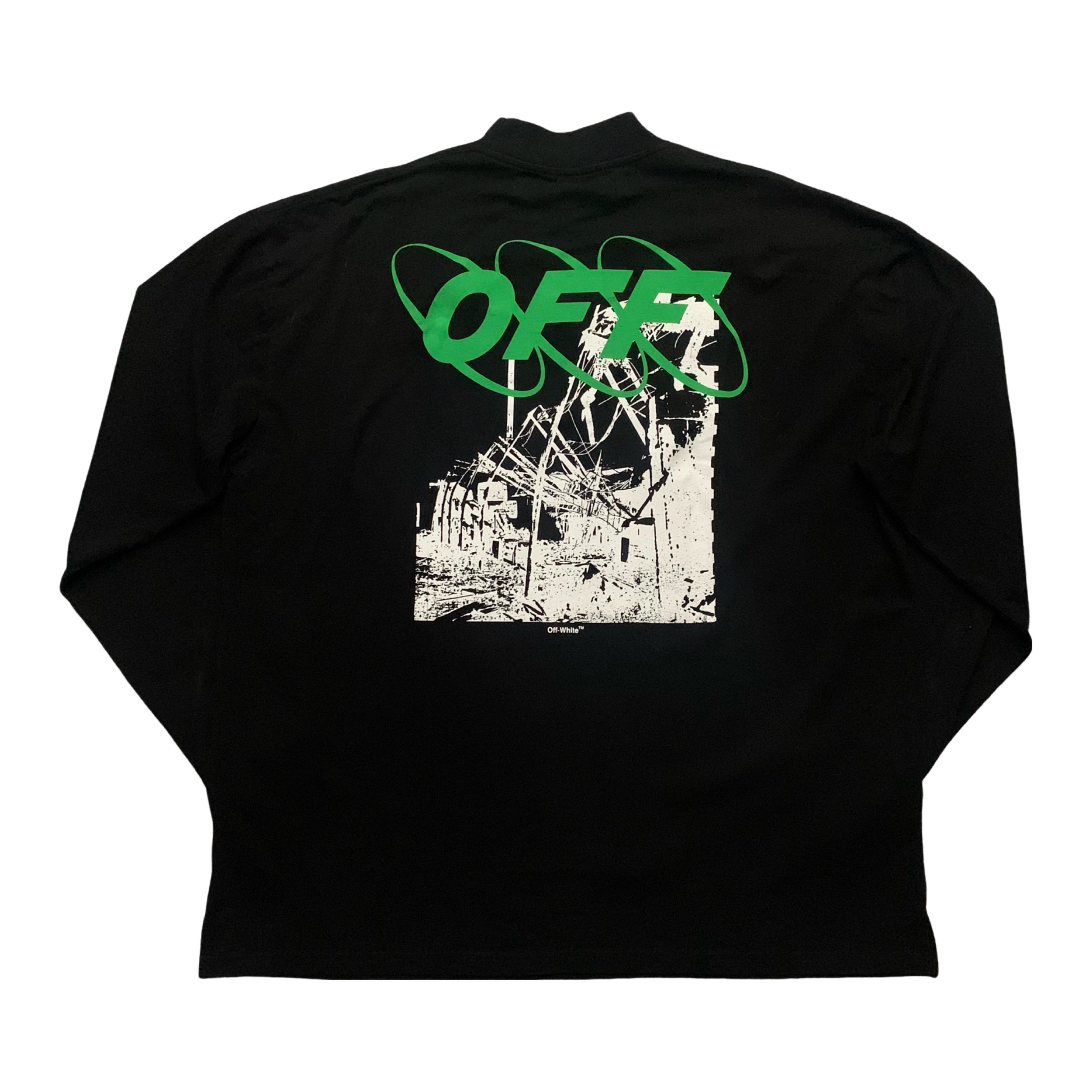 Off White Medium Ruined Factory Black Long Sleeve Tee Virgil Abloh Oversized (OMAB032F19185013)