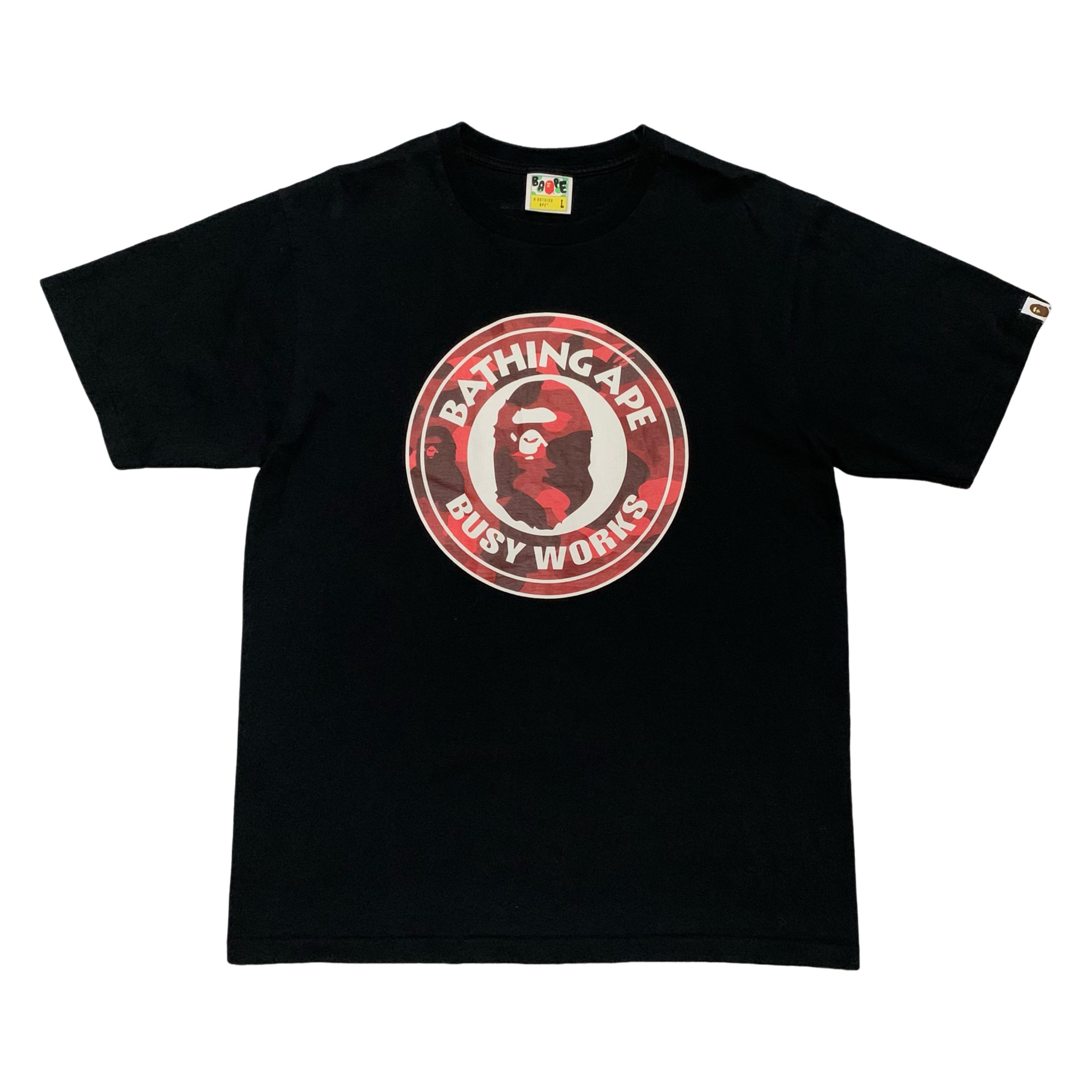 Bape Large Busy Works Red Camo Black Tee A Bathing Ape